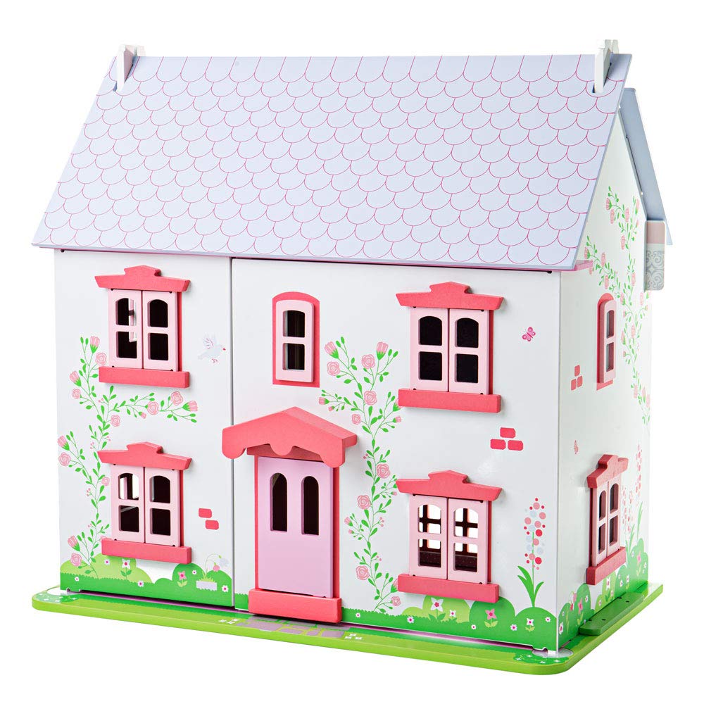 Bigjigs Toys Heritage Playset Rose Cottage Wooden Doll House - 18pcs Doll Furniture Set for Toddlers & Kids | Girls Toys, 3+ Year Old Gift | Pretend Play, Role Play, Home Decor for Bedrooms & Playrooms