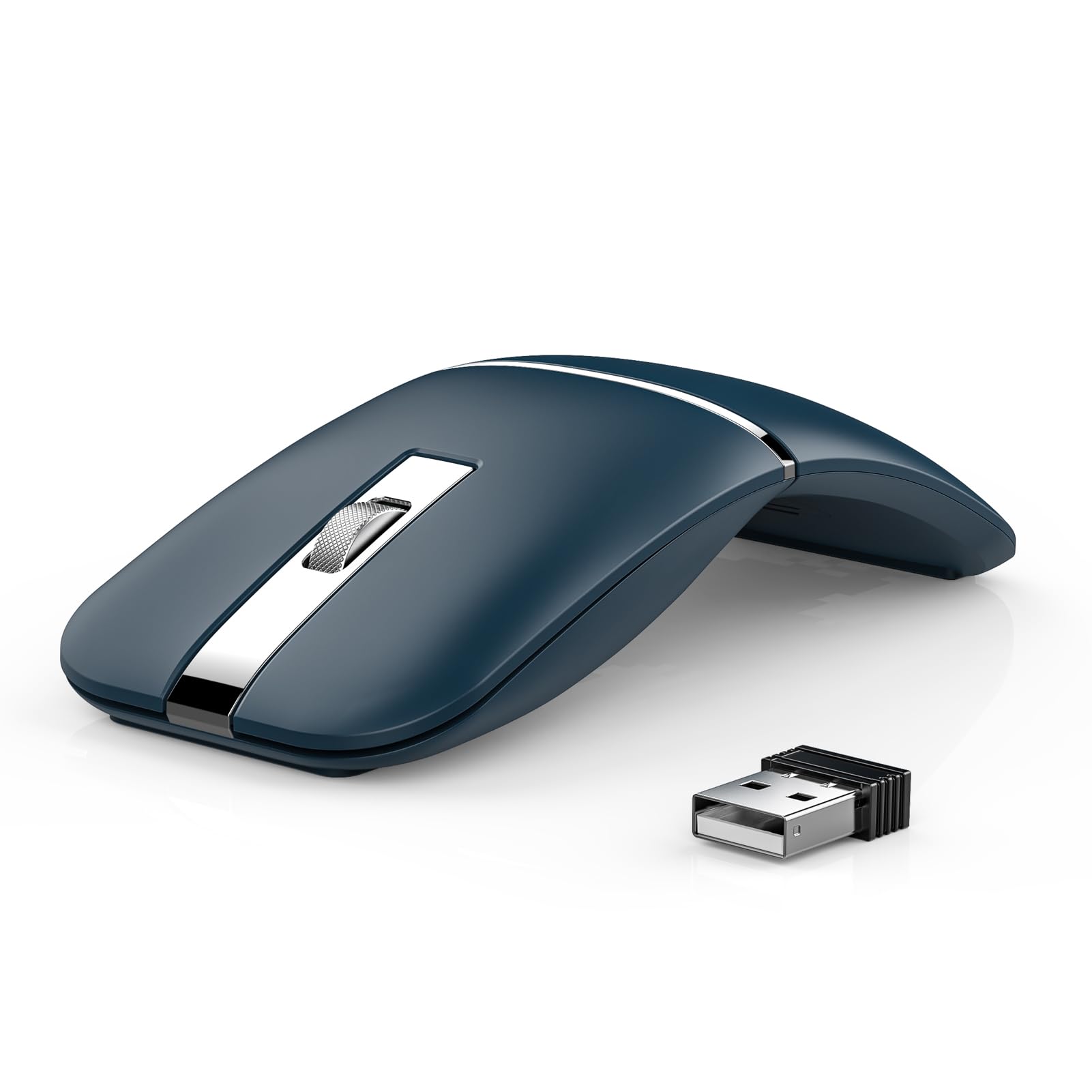 Foldable Bluetooth Travel Mouse - Rotatable Wireless Mouse with 2.4G USB Receiver, Rechargeable Ergonomic Mouse for Laptop, Notebook, PC | Portable for Business Travel, Office & Home Use (Blue)