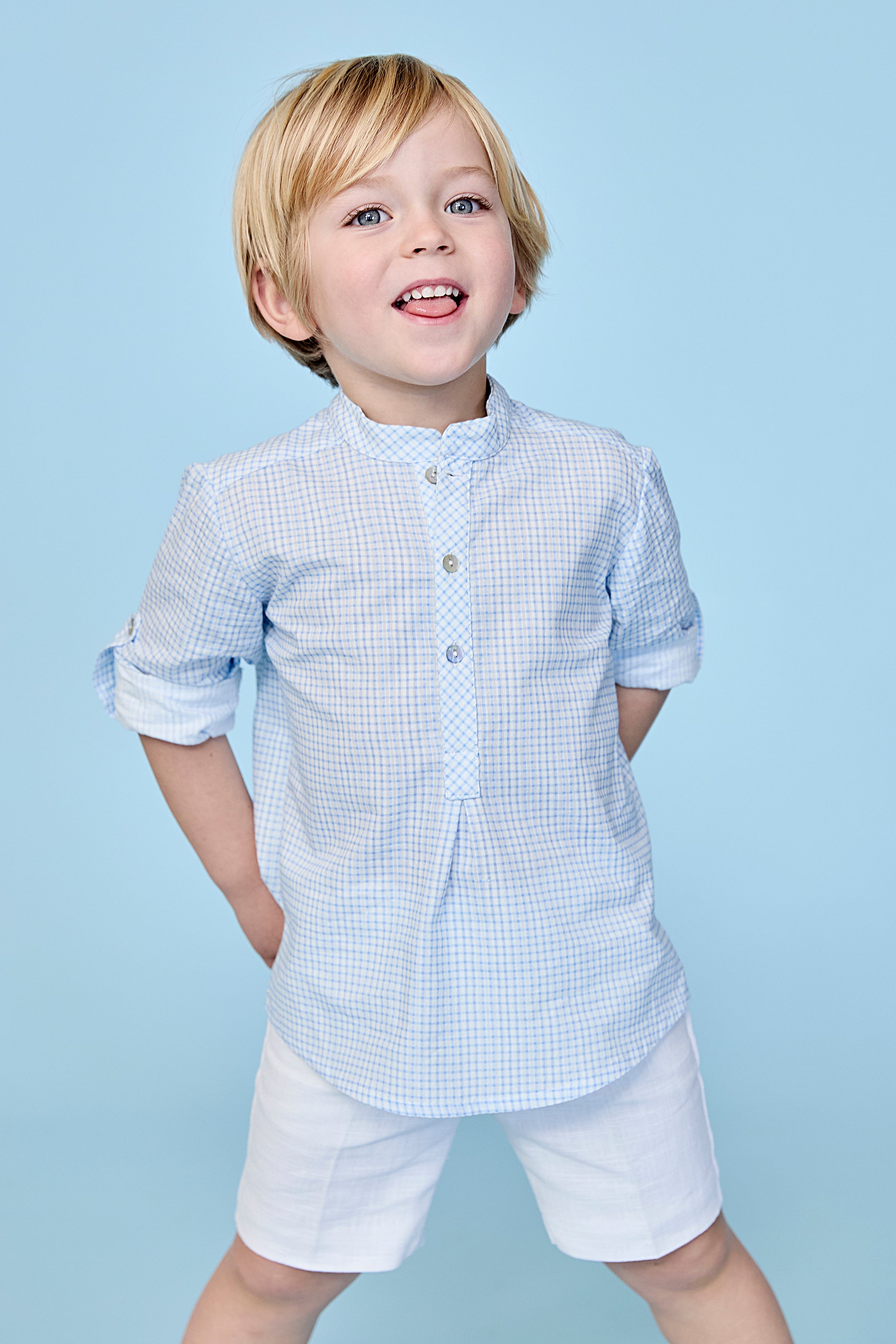 Tristan Men's Dusky Blue Checkered Shirt and Shorts Set - Casual Summer Outfit for Beach, Picnic, and Outdoor Activities