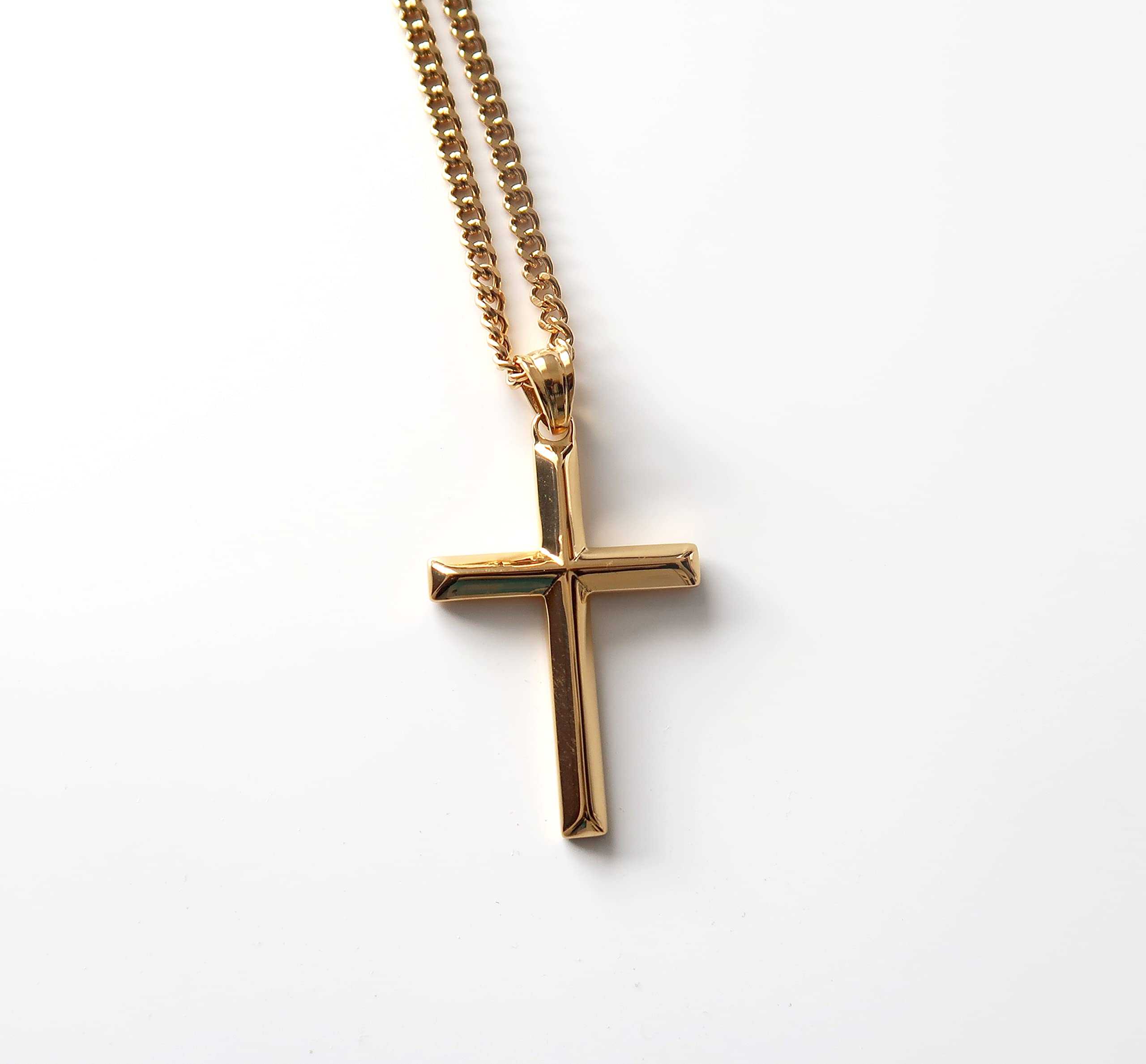 14K Gold Small Cross Pendant Necklace for Women & Men - Thin Religious Jewelry with Diamond Cut Beveled Edge & Secure Clasp - Perfect for Gifts, Weddings, Baptisms & Everyday Wear