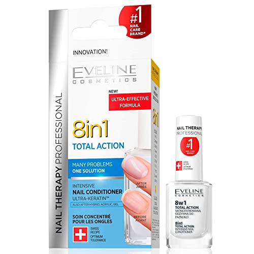 Eveline Cosmetics Total Action 8-in-1 Intensive Nail Treatment & Conditioner - Strengthen, Repair & Nourish Dry, Brittle Nails for Salon-Quality Results at Home | Perfect for Manicures, Pedicures & Daily Nail Care