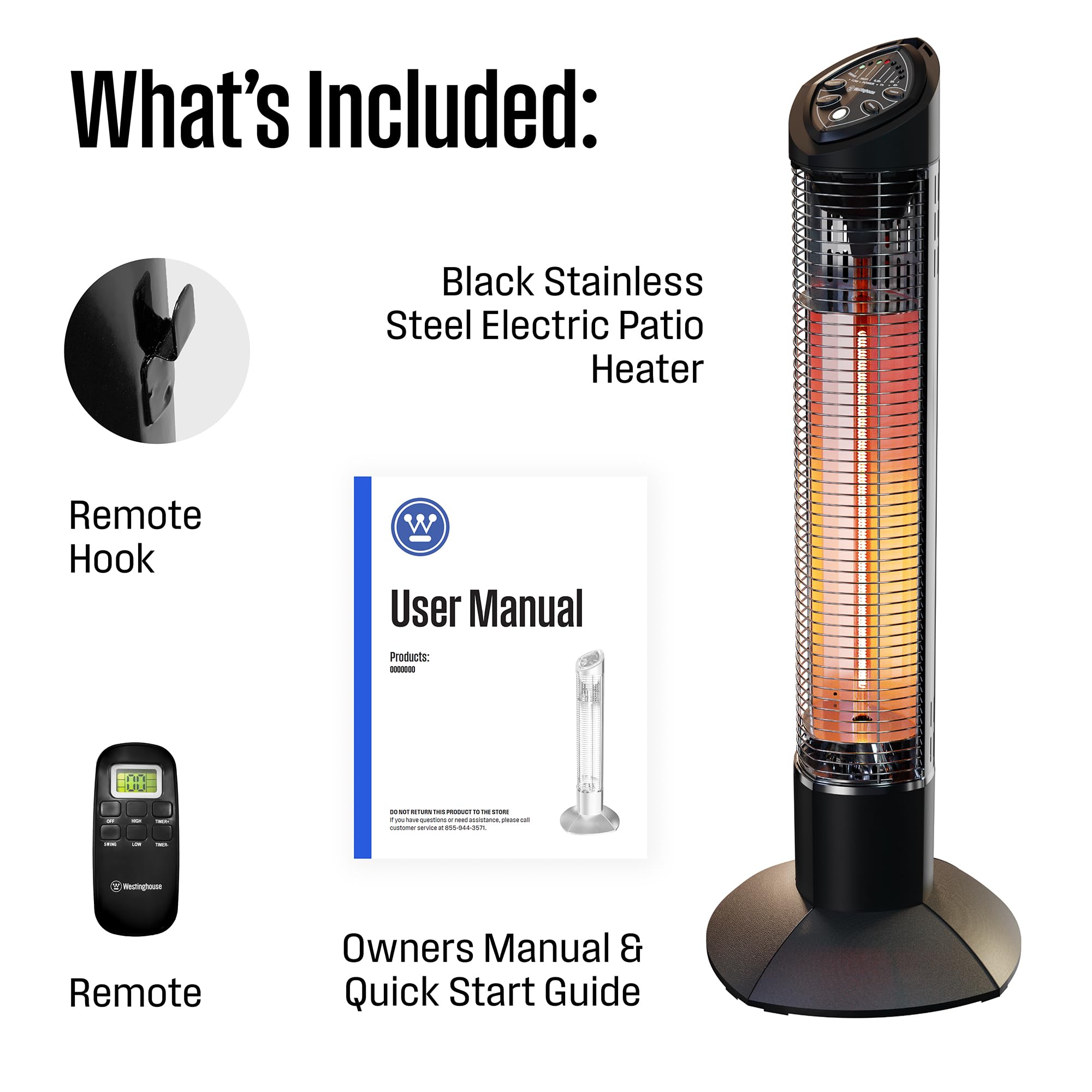 Westinghouse Infrared Electric Outdoor Heater with Remote - Oscillating, Auto Shut-Off & Tip-Over Protection - Portable, Lightweight, Waterproof & Dust Resistant Patio Heater for Backyard, Deck & Outdoor Dining