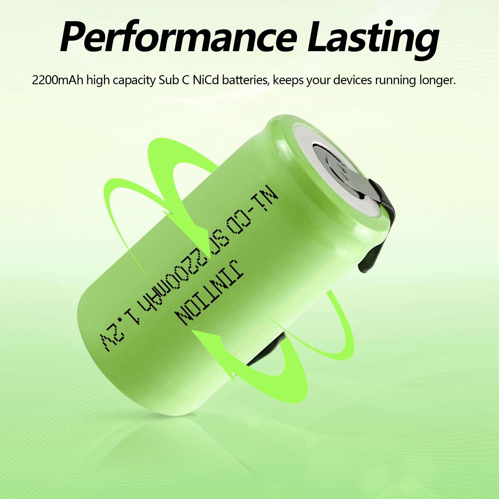 JINTION 2200mAh Sub C NiCd Rechargeable Batteries 1.2V Flat Top with Tabs - 2 Pack for Power Tools, RC Cars, Flashlights & Emergency Devices - High Capacity Battery Replacement for Cordless Tools