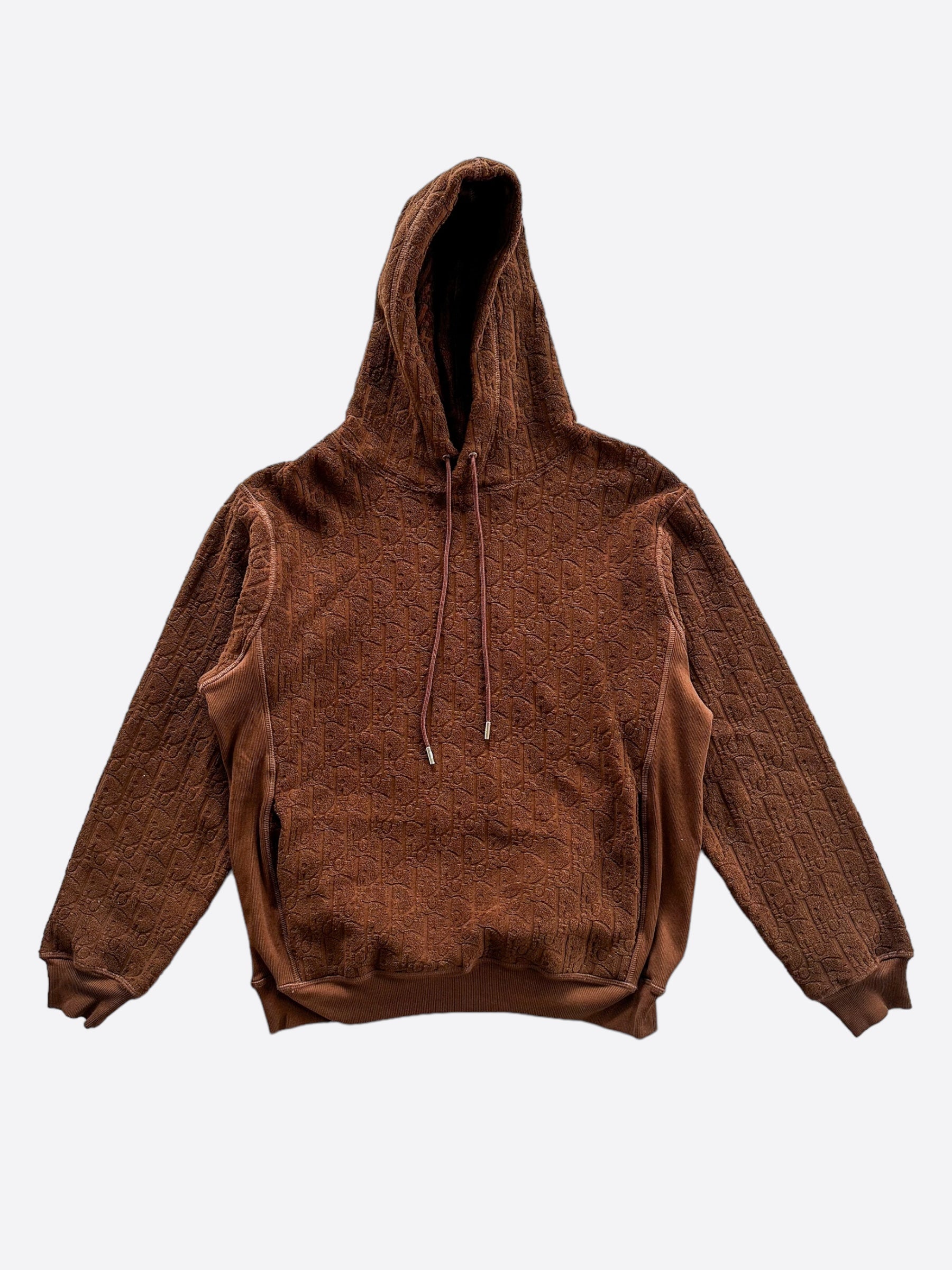 Dior Brown Oblique Logo Hoodie - Soft Cotton Towel Material, Unisex Pullover Sweatshirt for Casual Wear & Street Style Fashion