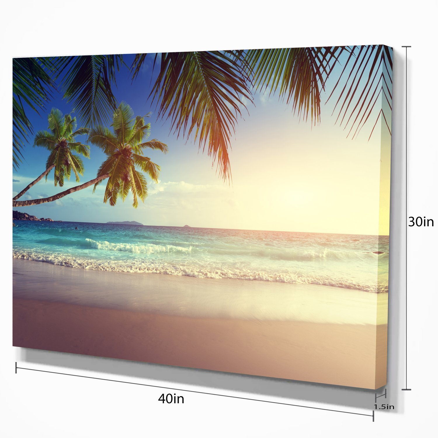 Extra Large Seascape Art Canvas - Stunning Sunset on Seychelles Beach Wall Decor - Perfect for Living Room, Bedroom & Office