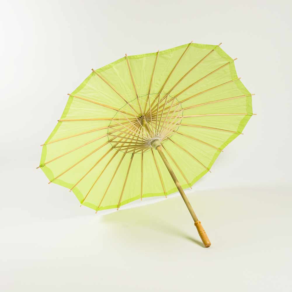 32 Light Lime Paper Parasol Umbrella - Scallop Blossom Design with Elegant Wooden Handle | Perfect for Garden Parties, Weddings & Photo Shoots