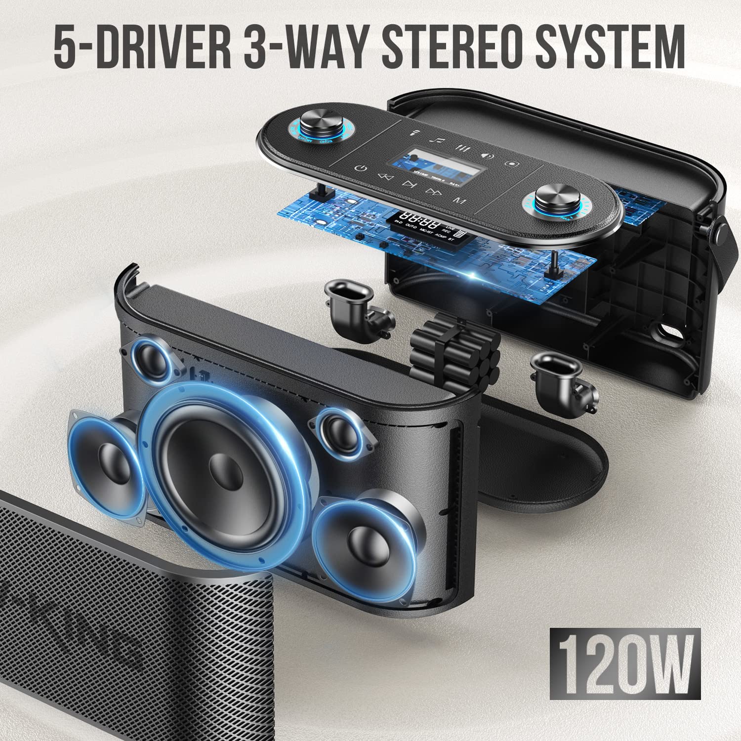 W-KING 240W Peak Bluetooth Speaker with Huge Bass - 2.1CH 3-Way Portable Wireless Speaker, Adjustable Bass & Treble, Guitar Port, UHF Mic, Live Monitoring - Perfect for Outdoor Parties, Camping & Home Entertainment