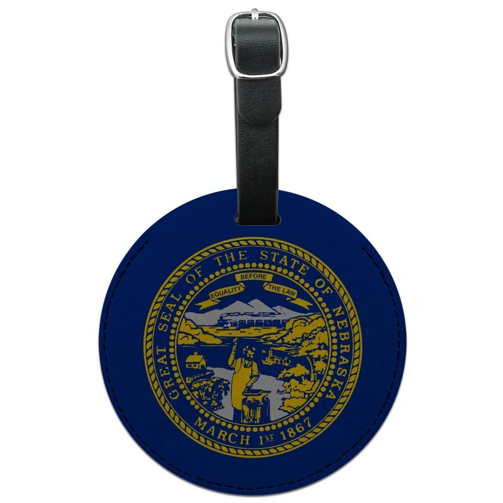 Nebraska State Flag Round Leather Luggage Tag - Personalized Suitcase ID Tag for Travel Bags, Carry-On & Checked Luggage - Perfect for Airports, Business Trips & Vacation Identification