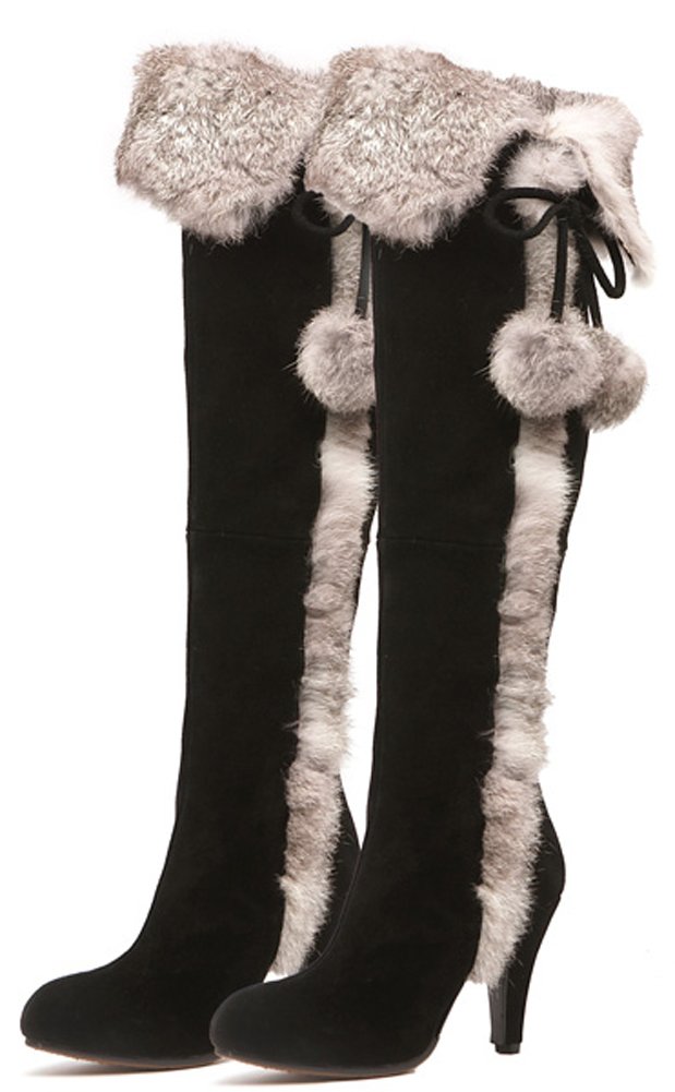 APHNUS Women's Winter Fur Snow Boots - Tall Over The Knee Thigh High Boots for Cold Weather, Snow Days & Fashion Outfits