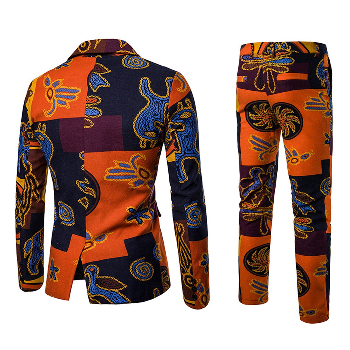 2 Piece Men's Two Button Ethnic Style Print Suit Set - Formal & Wedding Attire for Grooms, Parties & Special Occasions