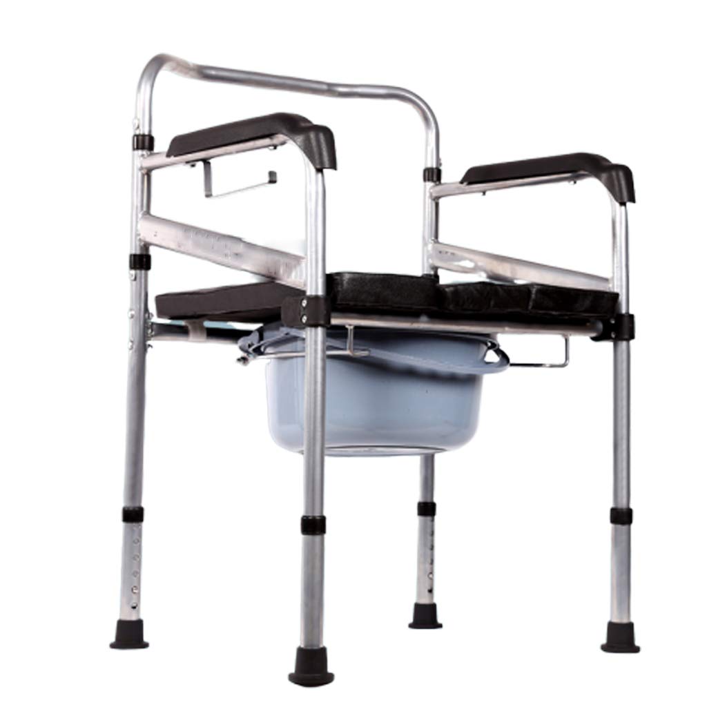 Adjustable Height Bedside Commode Shower Chair - Folding Bariatric Toilet Seat with Safety Steel Frame & Bucket/Handles - Ideal for Homecare, Elderly, Pregnancy & Post-Surgery Use in Bathroom & Bedroom