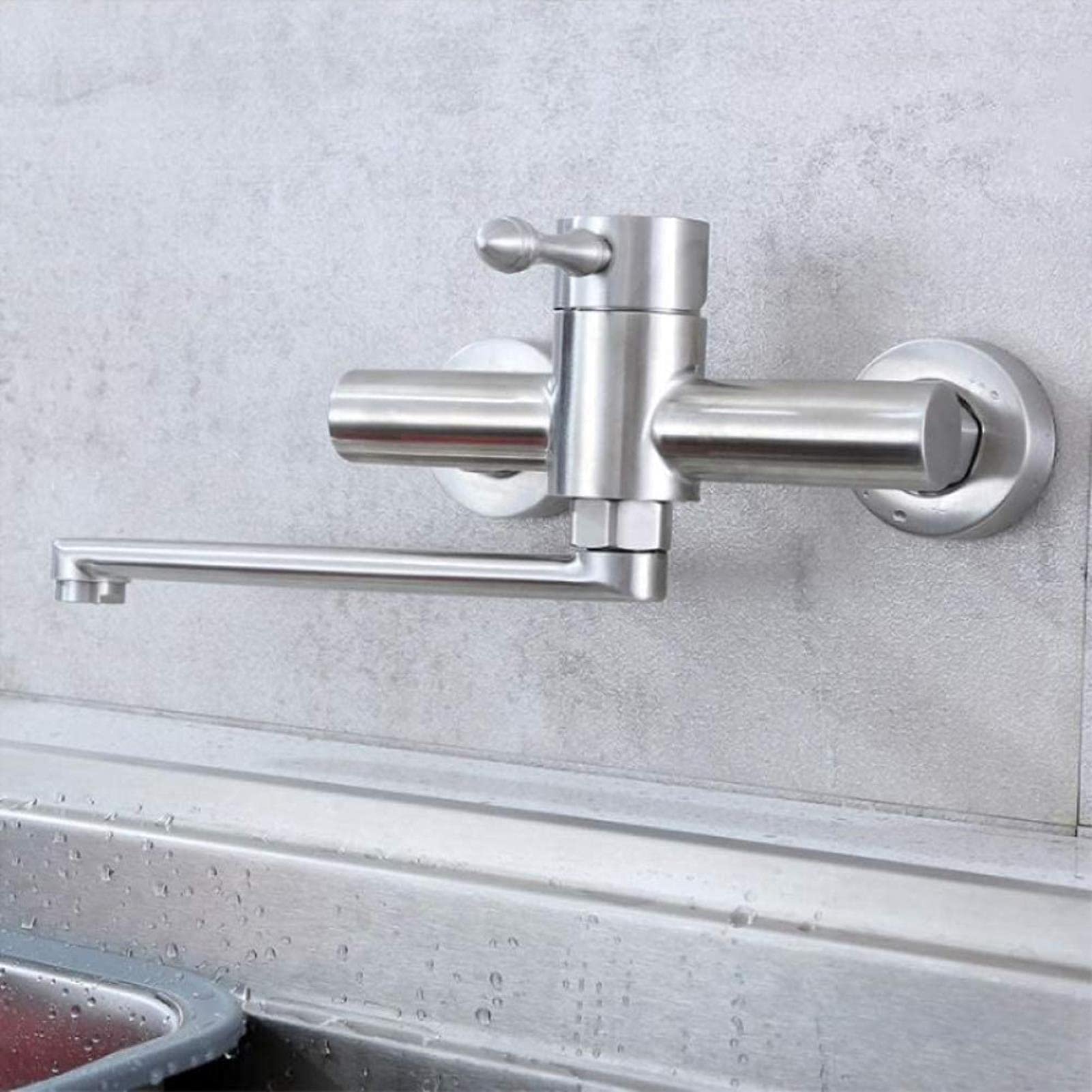 New 304 Stainless Steel Kitchen Tap - Wall Mounted 360° Rotation Hot & Cold Faucet for Modern Basin Sinks, Ideal for Home and Commercial Kitchens