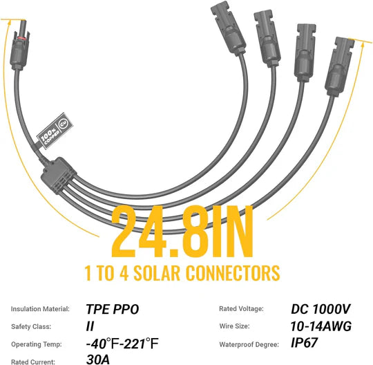 BougeRV 1 to 4 Solar Panel Parallel Connectors - High Efficiency Solar Cable Wire for RV, Boat, Off-Grid Power Systems - Perfect for Camping, Marine & Emergency Backup Power