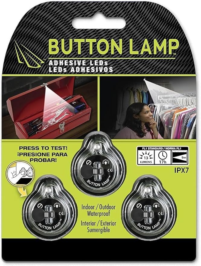 Panthervision Stick On LED Button Lights - 3 Pack Battery Powered Adhesive Lights for Cabinets, Closets, Drawers & More - Black