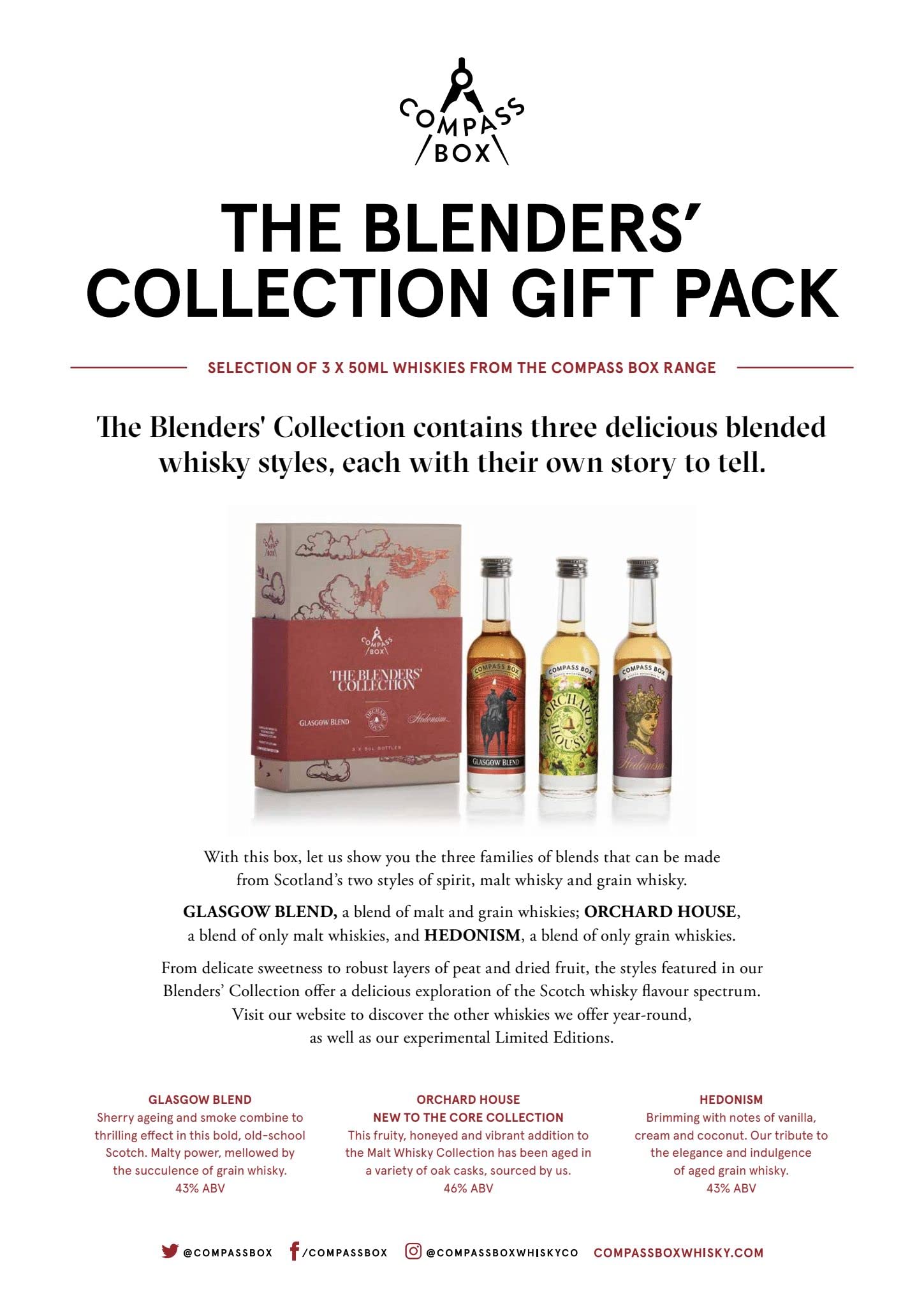 Compass Box Blended Malt Scotch Whisky Collection 45% Vol. - 3x0.05l Gift Box Set, Perfect for Whisky Tasting & Corporate Gifts