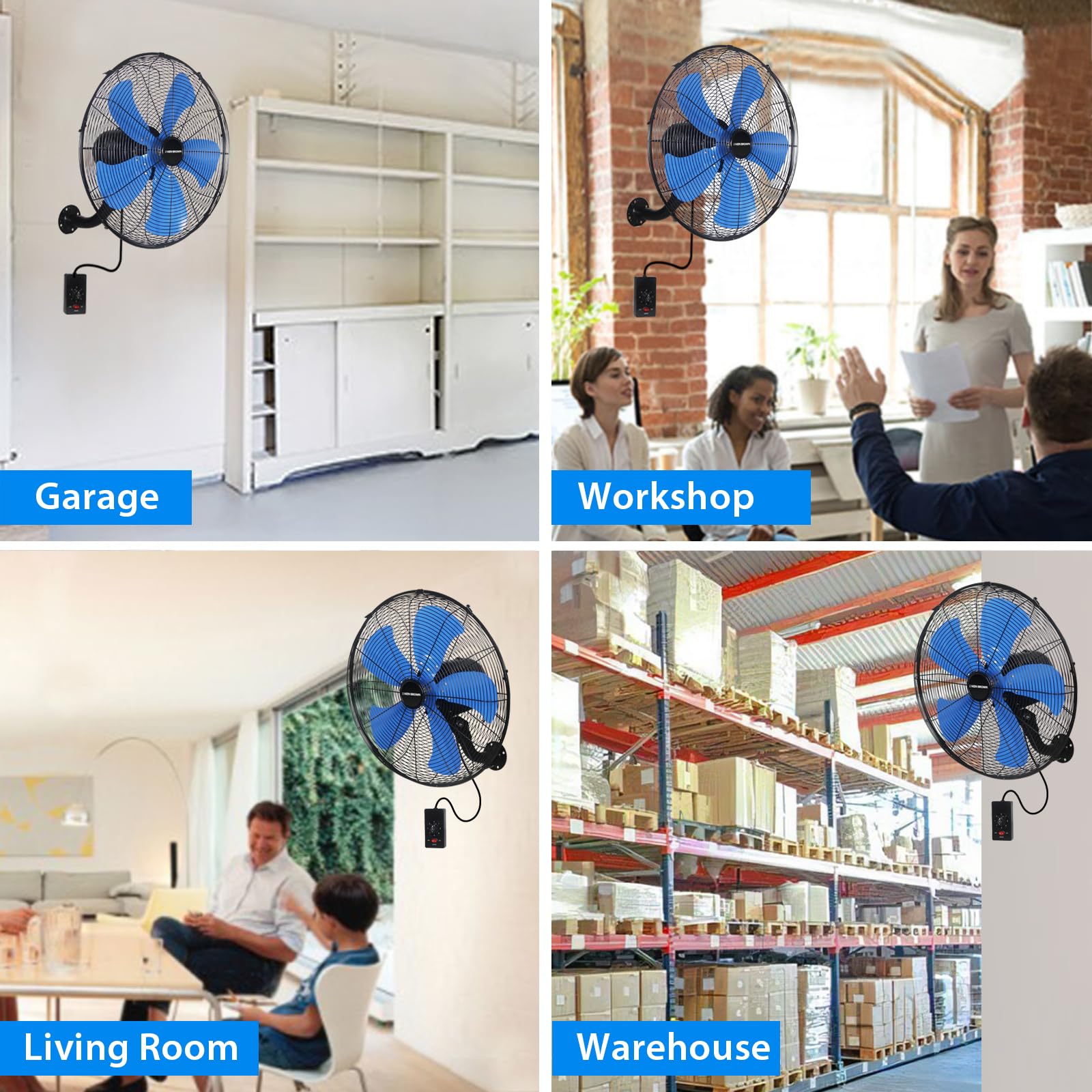 KEN BROWN 18 Inch 3-Speed High Velocity Industrial Oscillating Fan - Wall Mount Fan with 4200 CFM, Separate Switch & 5 Blades - Heavy Duty Metal for Home, Patio, Workshop & Garage - Blue - Perfect for Cooling Large Spaces, Outdoor Areas & Work Environments