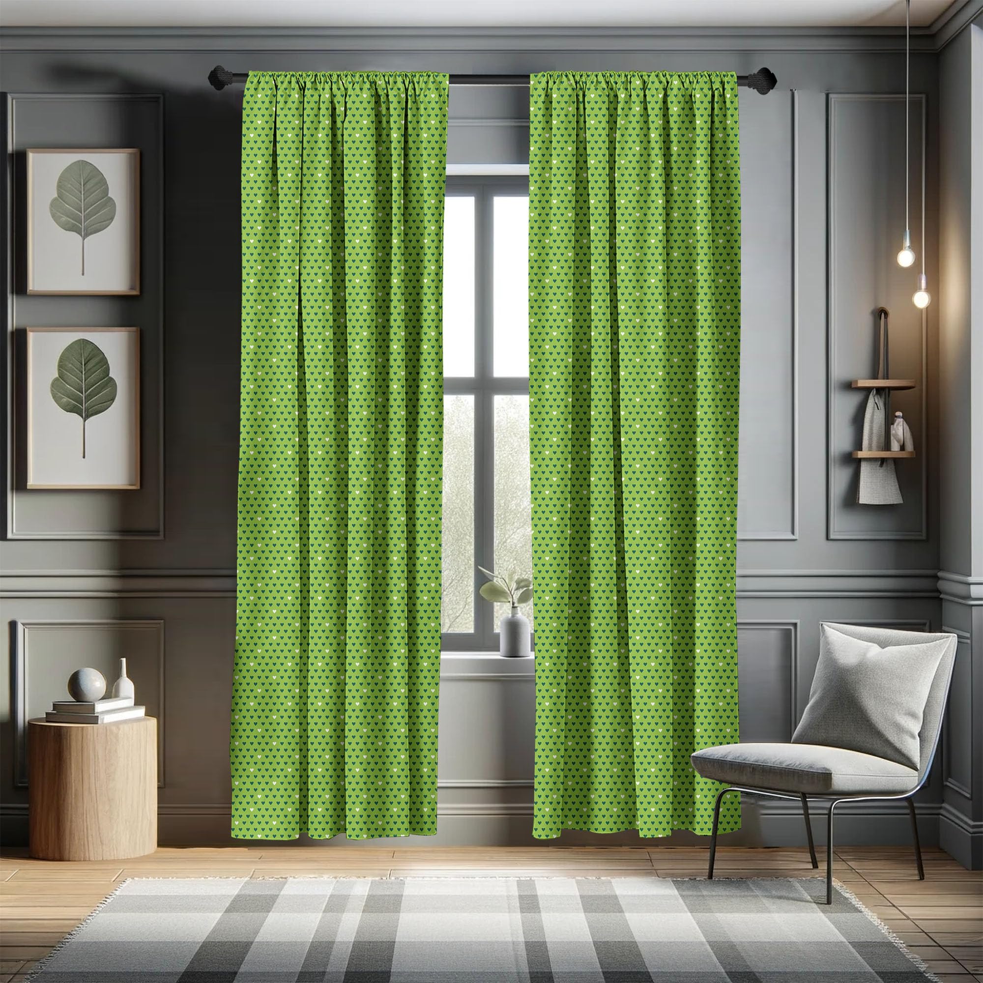 Ambesonne Green Heart Pattern Curtains - 2 Panel Set 28