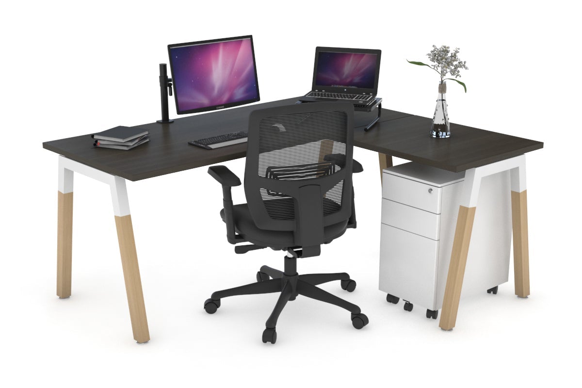 Premium L-Shaped Corner Office Desk with Quadro A Legs & Wood Cross Beam - 1800L x 1700W - Perfect for Home Office, Workspace & Modern Study Room Setup