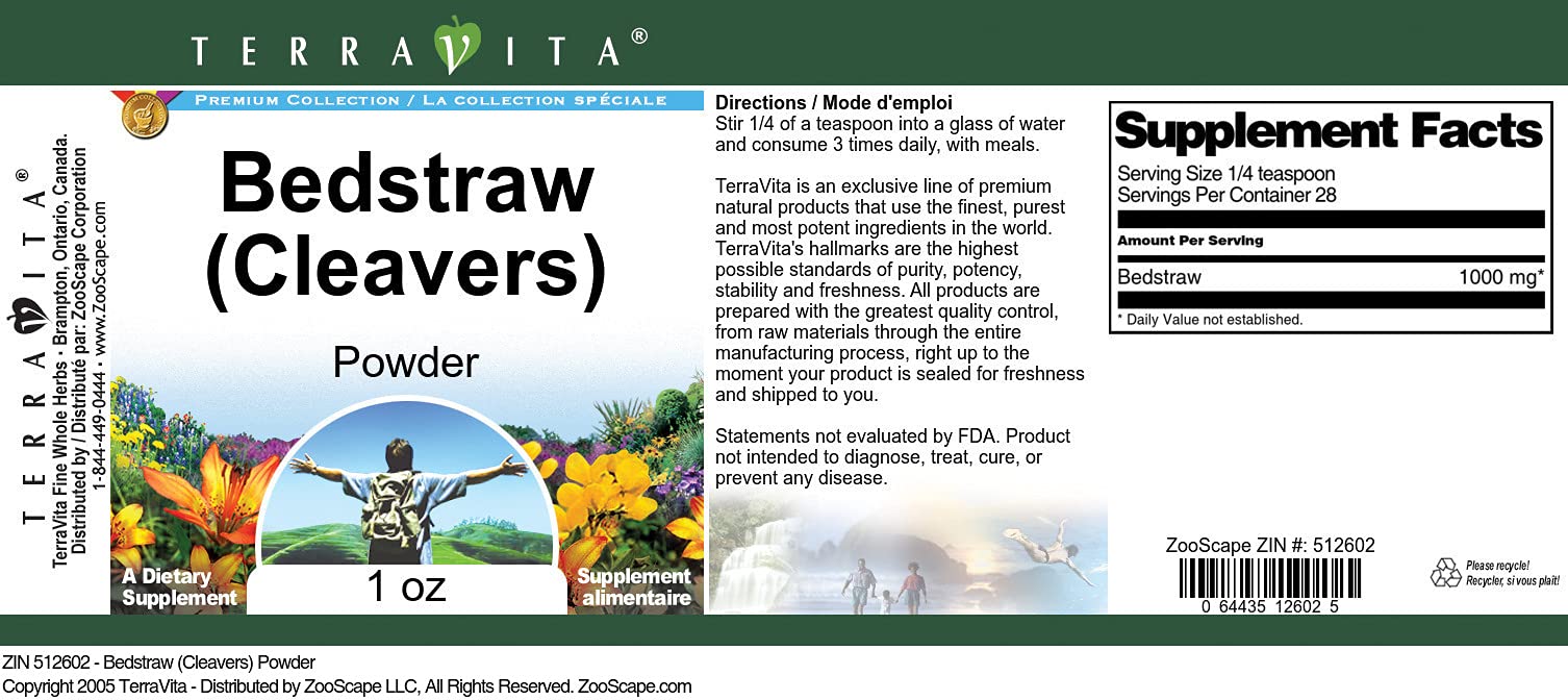 Organic Bedstraw (Cleavers) Powder - 1 oz | Herbal Supplement for Detox & Lymphatic Support | ZIN: 512602 | Perfect for Teas, Smoothies & Natural Remedies
