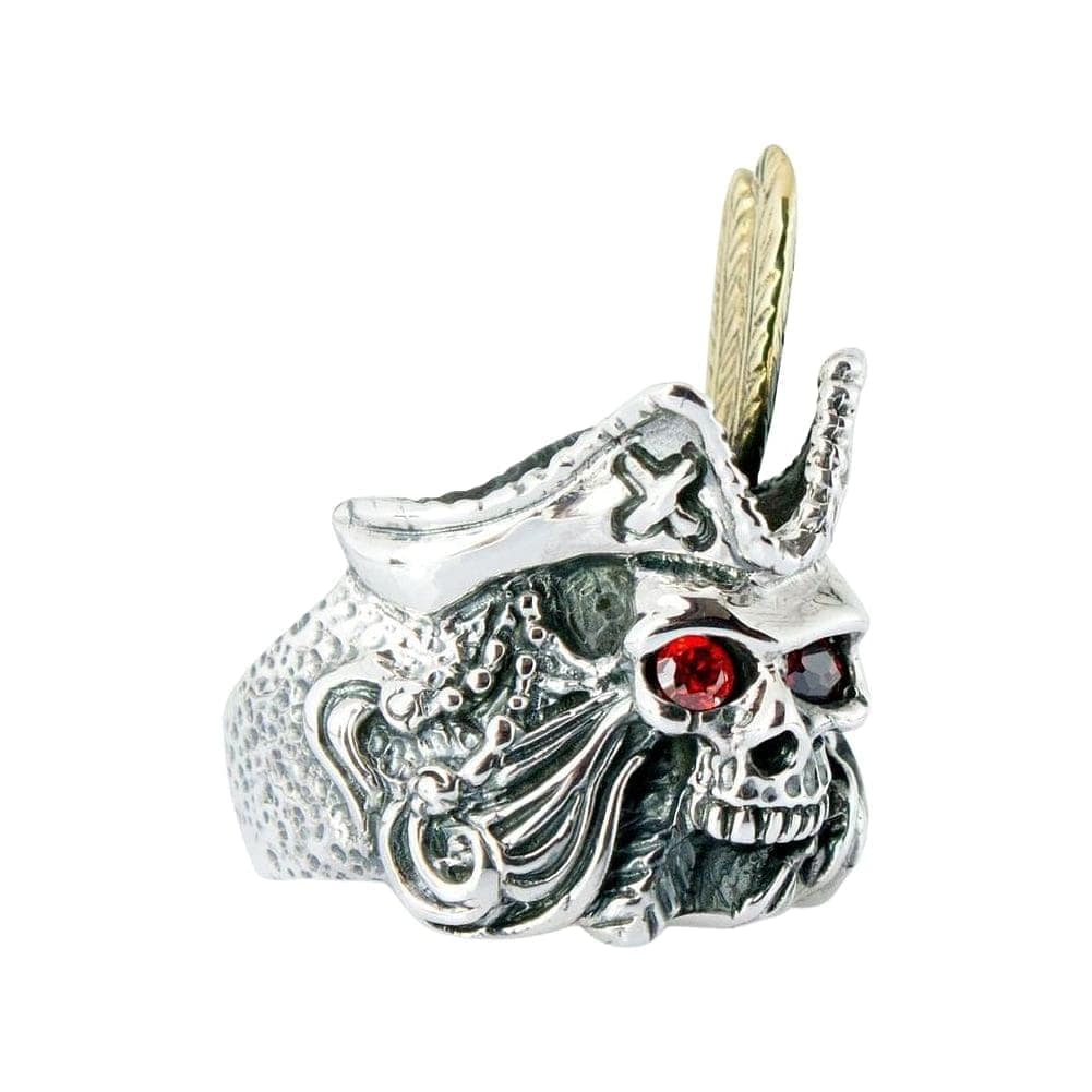 Red Eye Pirate Sterling Silver Skull Ring for Men - Gothic Punk Jewelry - Perfect for Halloween, Cosplay & Biker Fashion Accessories