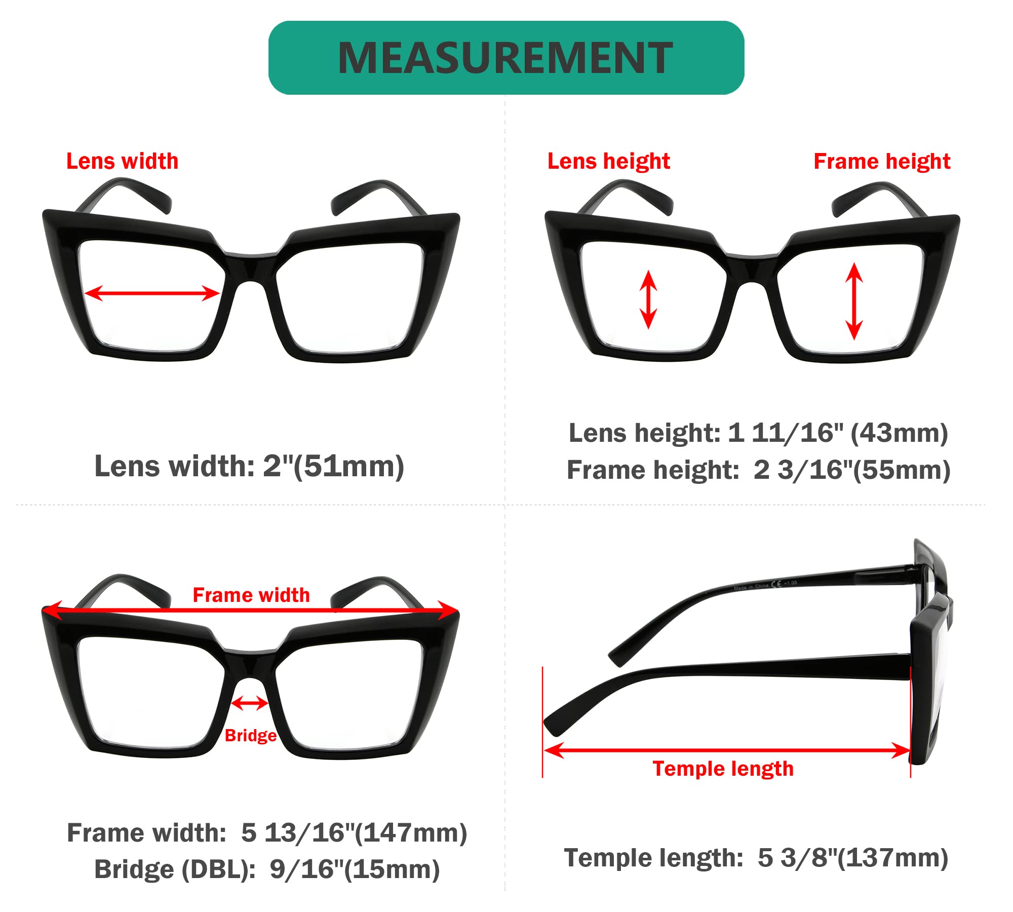 Stylish Oversized Reading Glasses for Women - Trendy Fashion Readers with Lightweight Frame | Perfect for Reading, Working & Daily Use