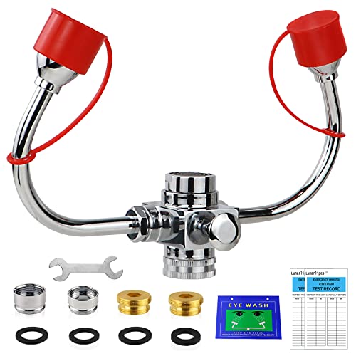 Lunarlipes Emergency Eye Wash Station - Fast Activating Faucet Mounted First Aid Eye Flush Shower for Sink - Ideal for Labs, Factories, Industrial Sites, Offices & Homes - Perfect for Chemical Splash Protection & Workplace Safety