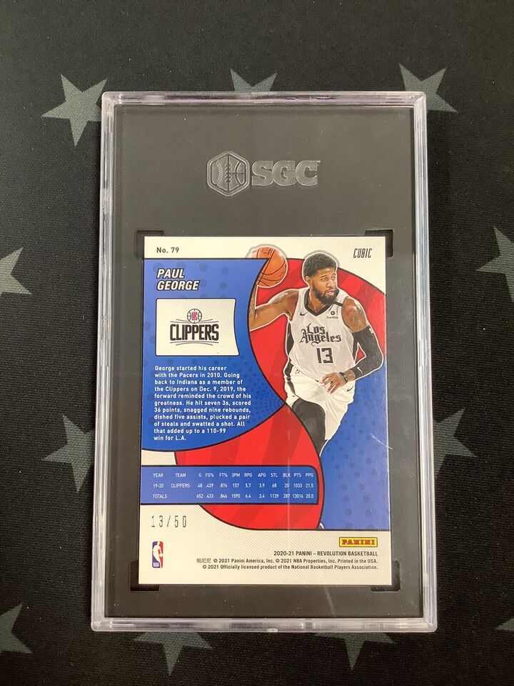 2020-21 Panini Revolution #79 Paul George Cubic 13/50 SGC GM 10 Basketball Trading Card - Perfect for Collectors, Investors & Sports Memorabilia Enthusiasts