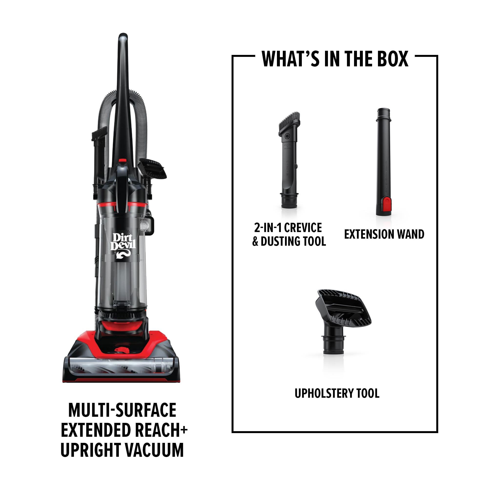 **Dirt Devil Multi-Surface Extended Reach+ Upright Bagless Vacuum Cleaner for Carpet & Hard Floors - Powerful, Lightweight, Corded Home Vacuum - Ideal for Pet Hair, Stairs & Tight Spaces**