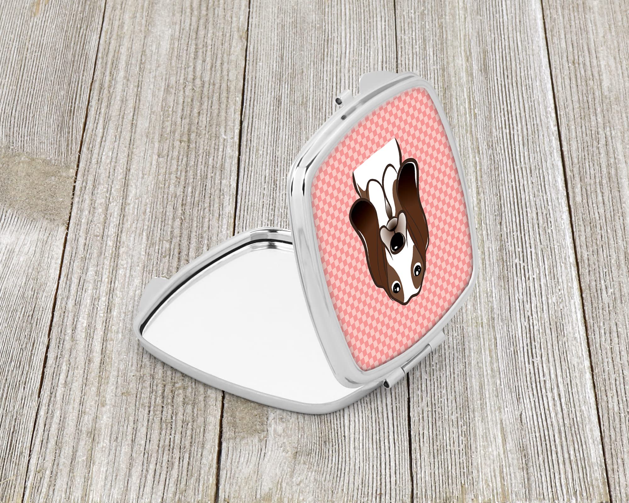 Caroline's Treasures BB1243SCM Checkerboard Pink Basset Hound Compact Mirror - Portable Folding Handheld Travel Makeup Mirror for Women & Girls, Perfect Gift for Cosmetics Touch-Ups On-The-Go (Home, Office, Purse, Travel)