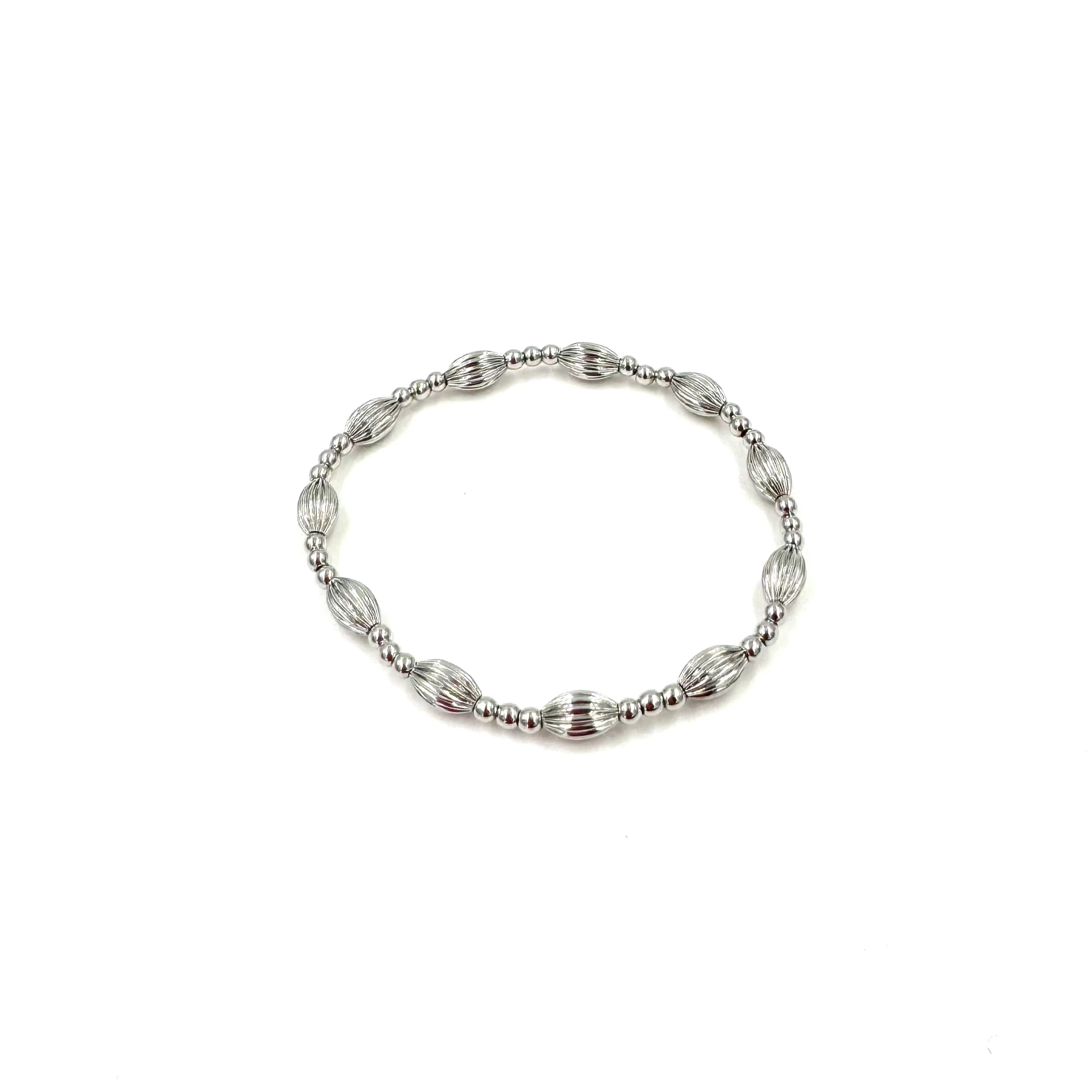 Ashley Gold Stainless Steel Oval Faceted Beaded Stretch Bracelet for Women - Elegant Fashion Jewelry for Parties, Weddings & Everyday Wear