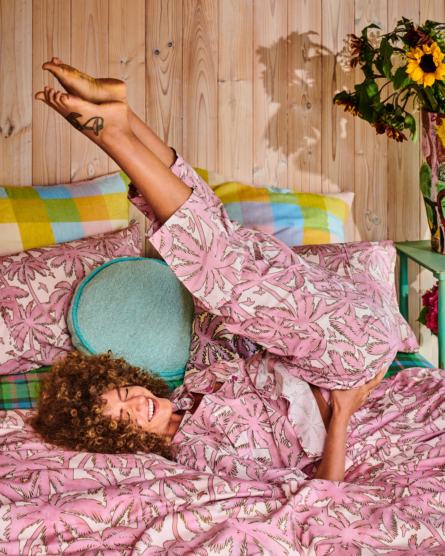 Balmy Palmy Organic Cotton Short Sleeve Shirt & Pant Pajama Set for Women - Soft & Breathable Sleepwear for Comfortable Nights & Lounging