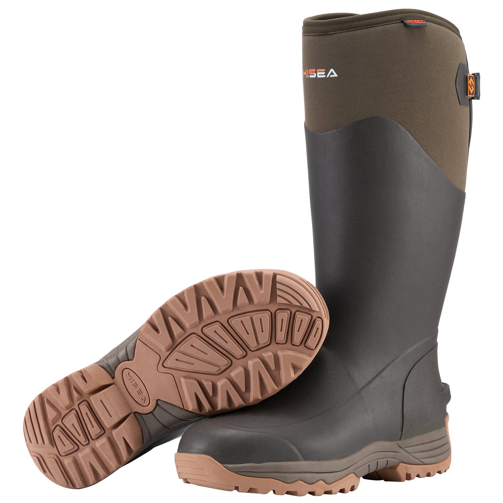 HISEA Men's Waterproof Insulated Rubber Hunting Boots - 5mm Neoprene Durable Outdoor Work Boots for Hunting, Gardening, Farming, Fishing & Mud Work - Adjustable Calf - Perfect for Outdoor Adventures & Heavy Duty Work