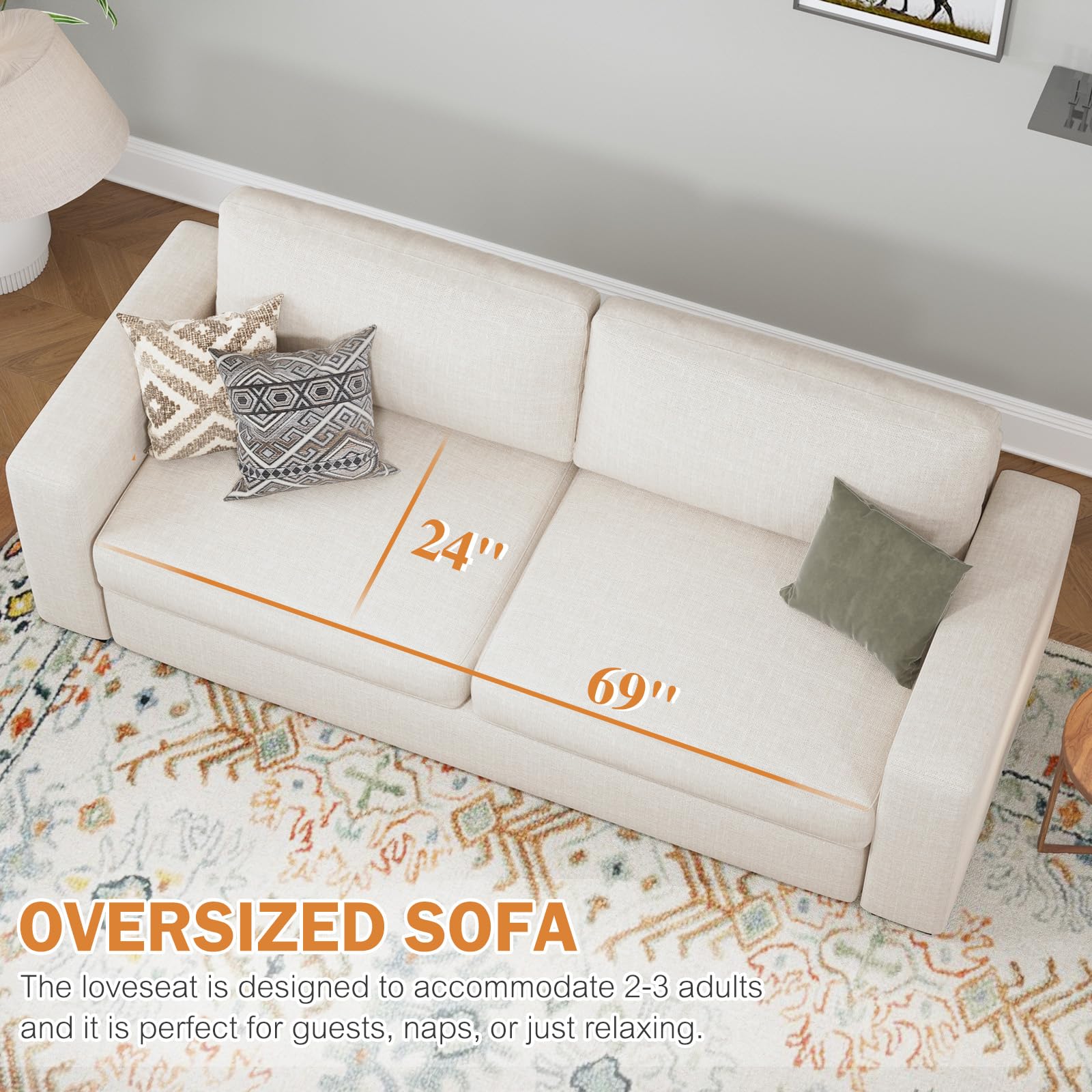 2-Piece Loveseat Sofa Set - Breathable Linen 3-Seater Couch with Deep Seats for Living Room, Small Spaces & Apartments - Beige Modern Furniture | Perfect for Cozy Living Rooms, Studio Apartments & Small Space Decor