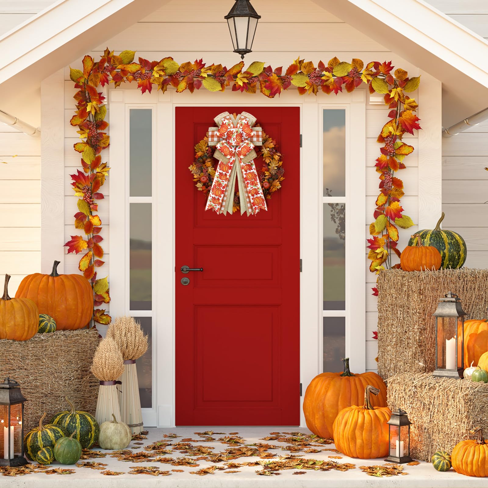 Fall Wreath Bows - Pumpkin Maple Leaves Decor for Thanksgiving & Home