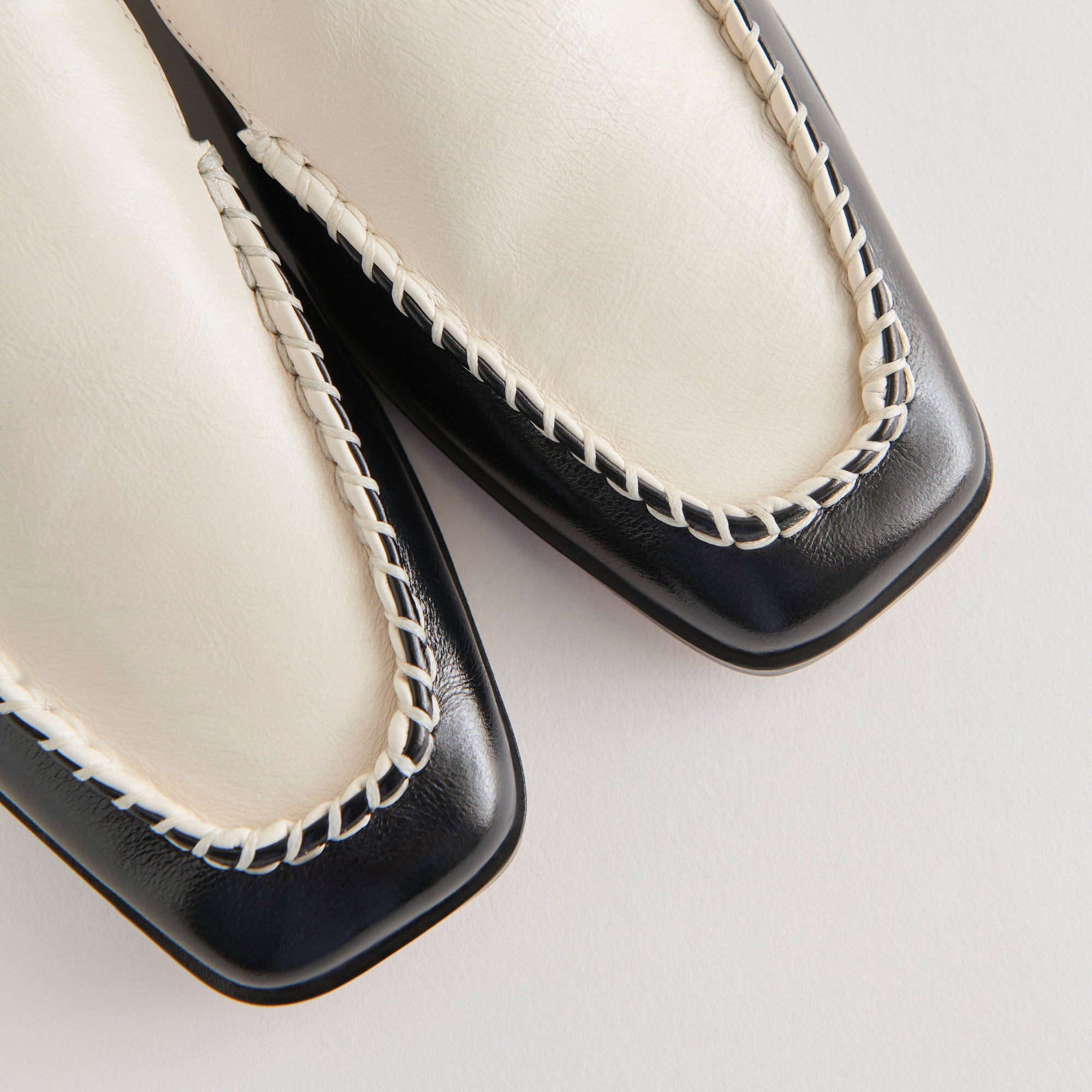 BENY Wide Flats Shoes for Women - White & Black Crinkle Patent Leather - Comfortable Slip-On Loafers for Work, Office, and Casual Wear