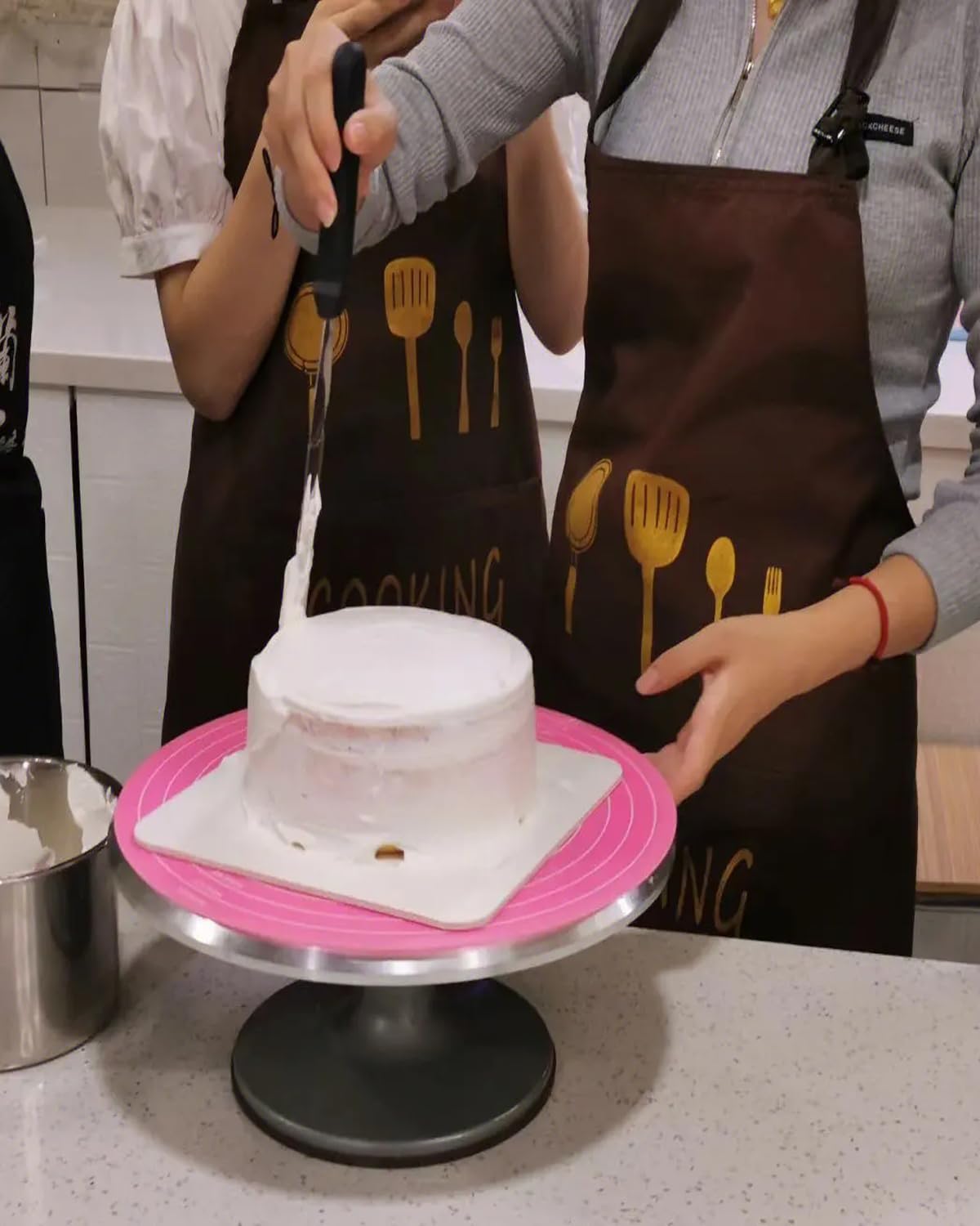 Non-Stick Heat Resistant Silicone Baking Mat with Measurements - Perfect for Cake Decorating, Pastry Making & Baking on Turntable Stands (Pink) | Ideal for Home Bakers & Professional Chefs