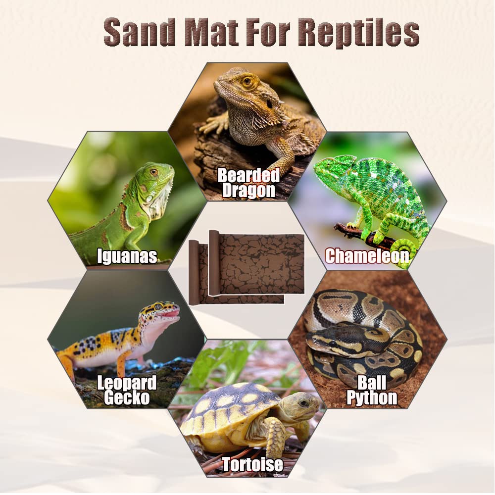 Premium Reptile Carpet Sand Mat - 16x23In (2 Pcs) Bearded Dragon Terrarium Substrate, Leopard Gecko Tank Liner, Lizard Bedding for Tortoise, Turtle, Snake & Chameleon - Includes Feeding Tweezers | Ideal for Desert Habitat Setup & Easy Cleaning