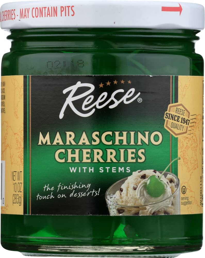 Premium Reese Green Maraschino Cherries - 2 Pack (10 oz Jars) - Perfect for Cocktails, Desserts & Baking Decorations