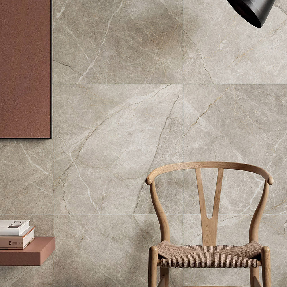 Premium Adelaide Taupe 600x600mm Matte Porcelain Tile - Natural Marble Look Floor & Wall Tile for Living Room, Kitchen, Bathroom Renovation
