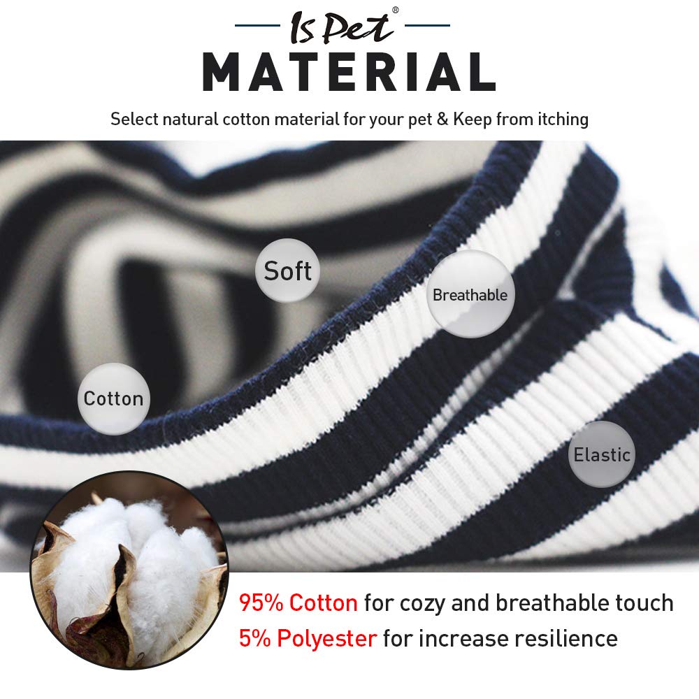 ISPET Classic Striped Dog Tank Top - Soft Breathable Cotton Dog T-Shirt for Small Medium Large Dogs - Blue Summer Cooling Vest for Outdoor Walks & Beach Trips