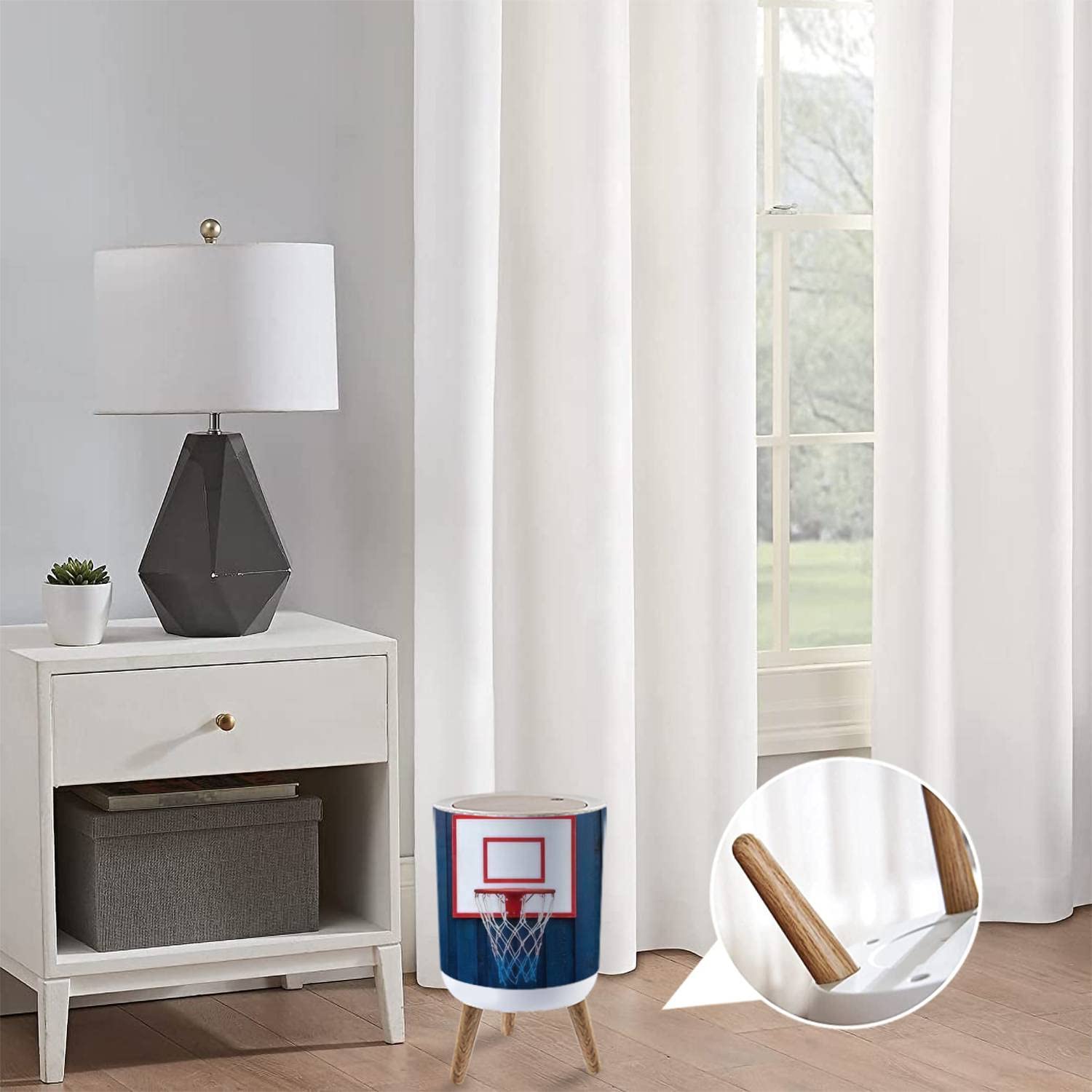 Small Trash Can with Lid - 2 Gallon Bathroom, Kitchen, Office & Outdoor Waste Basket - Dog Proof & Odor Control - Mini Basketball Hoop Design for Bedroom, Nursery & Diaper Disposal - Cute Decorative Garbage Bin for Home & Office Use