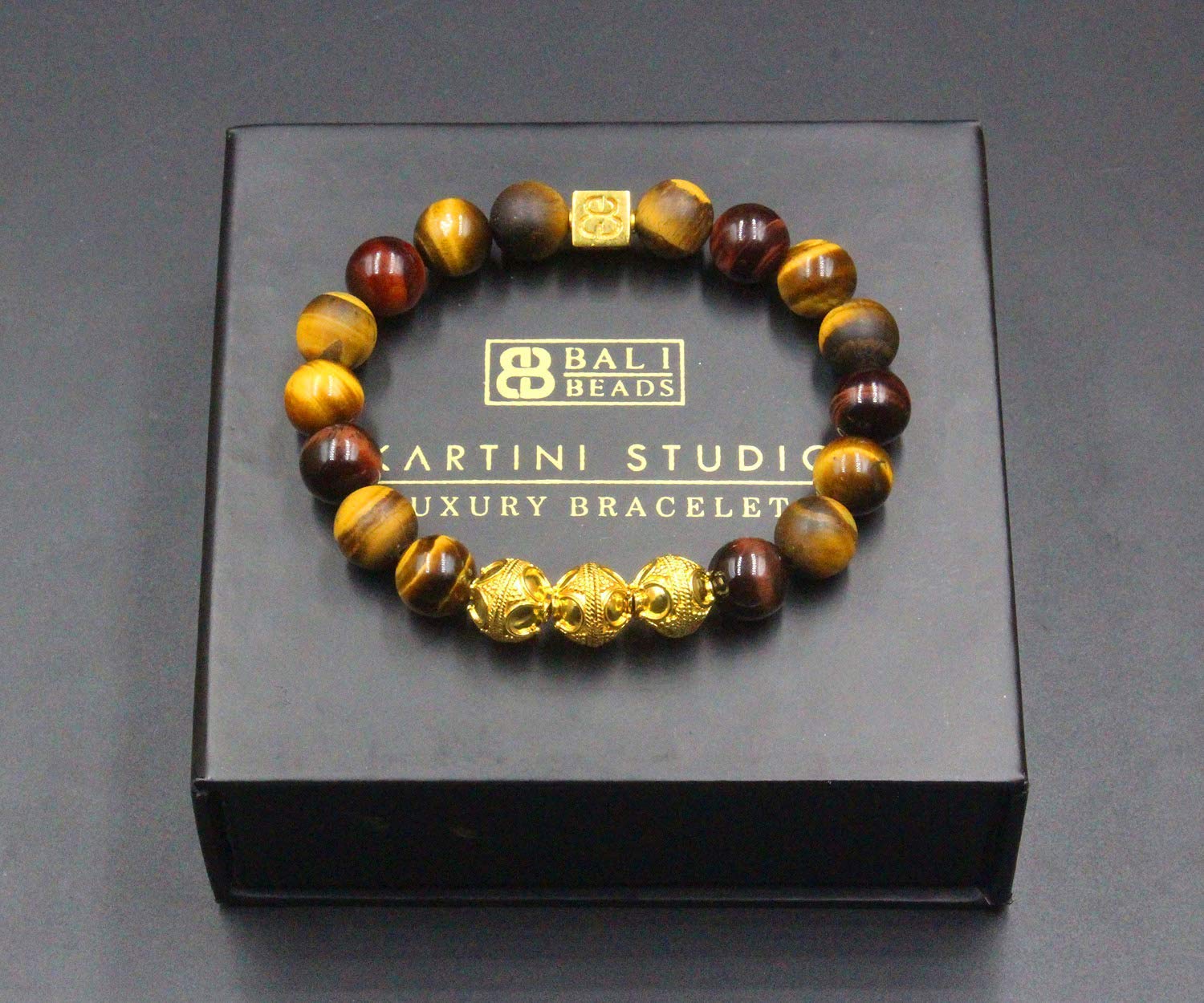Men's Tiger's Eye & Gold Bracelet - Stylish Designer Beaded Bracelet for Men - Perfect for Gifts, Meditation & Everyday Wear