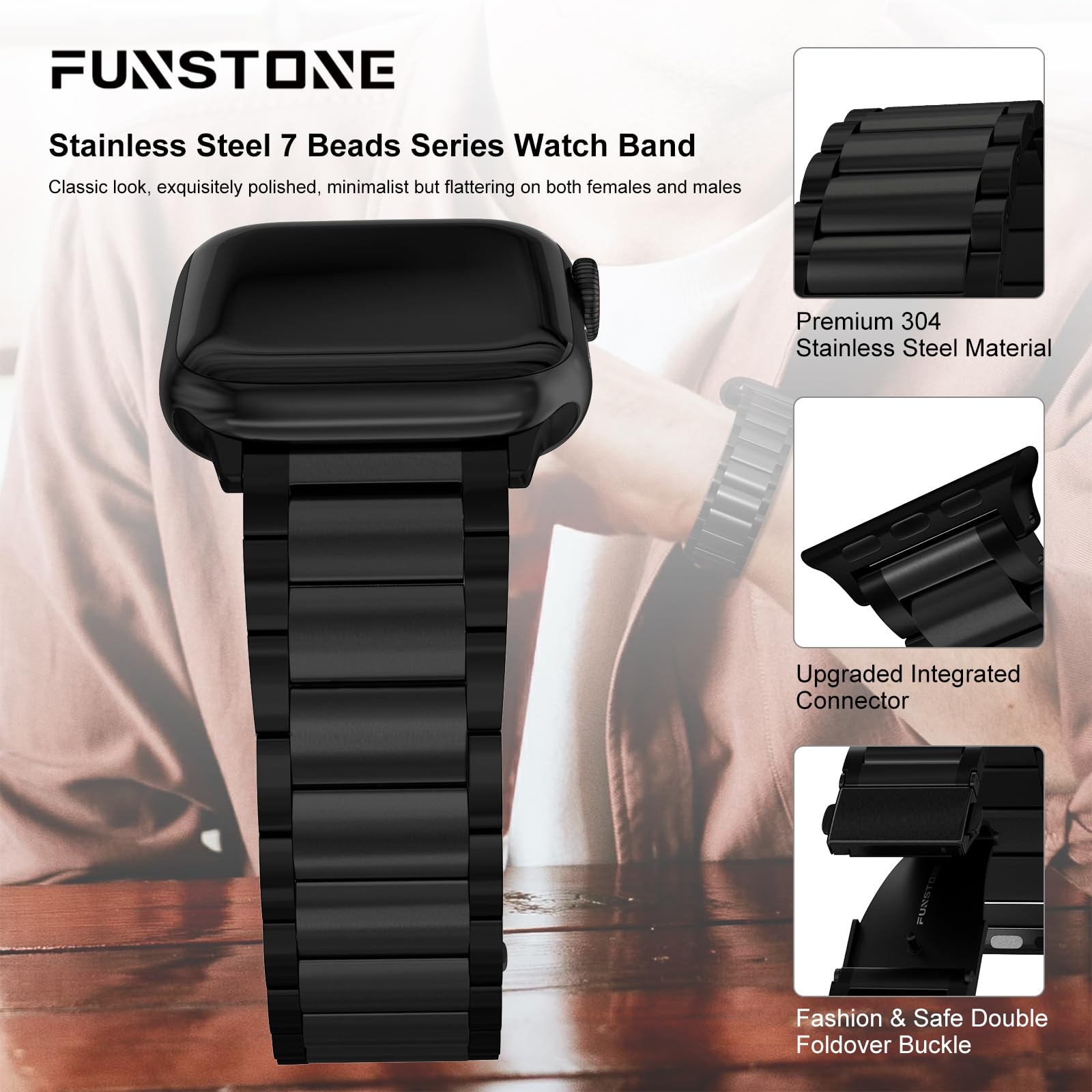 Premium Stainless Steel Metal Watch Band for Apple Watch Ultra 2/SE/Series 9/8/7/6/5/4/3/2/1 - 38mm 40mm 41mm 42mm 44mm 45mm 49mm Universal Replacement Strap for Men & Women - Perfect for Workouts, Office Wear & Everyday Fashion