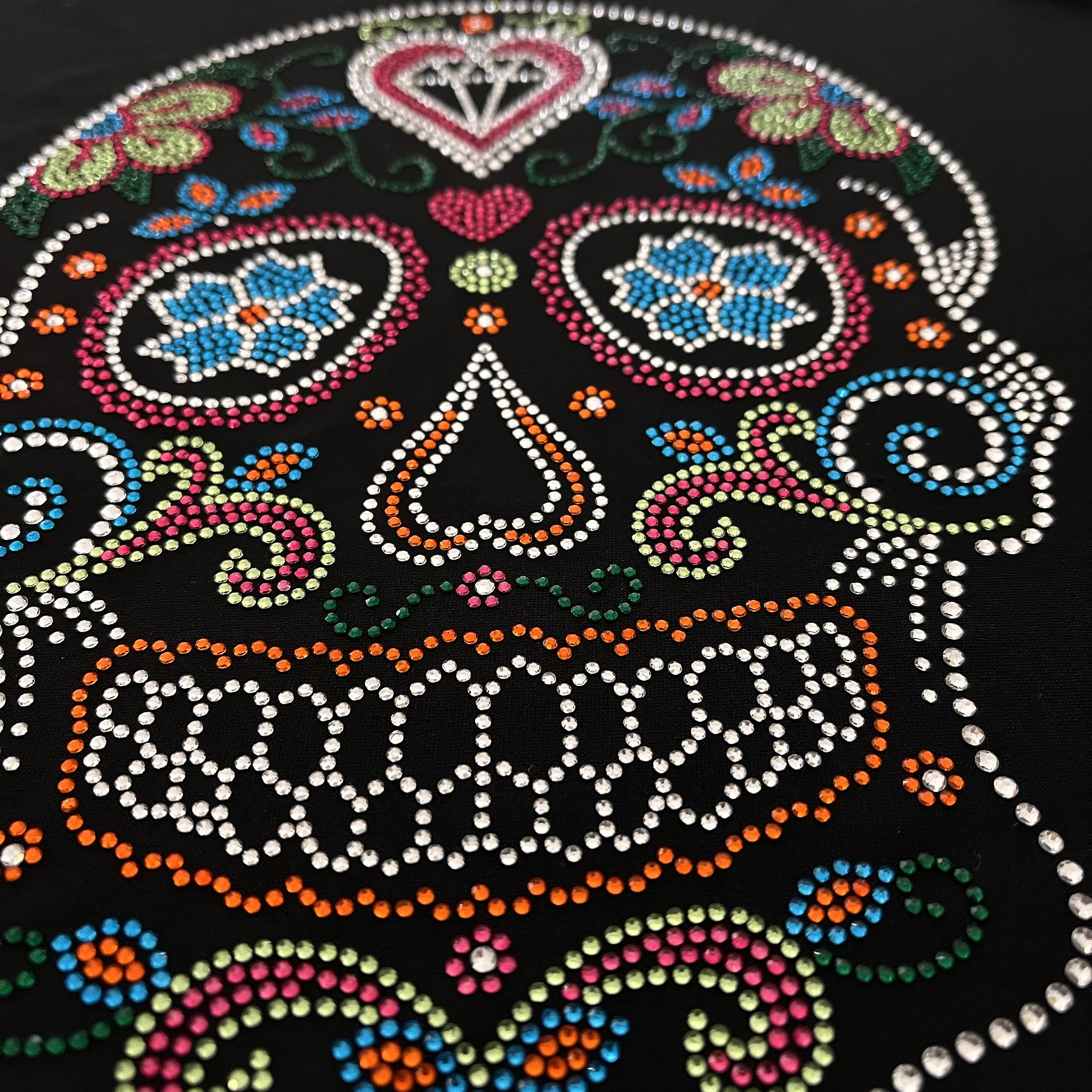 Neon Skull Rhinestone Iron-On Heat Transfer Patch - DIY Embellishment for Jackets, Hats & Bags - Perfect for Halloween & Punk Fashion