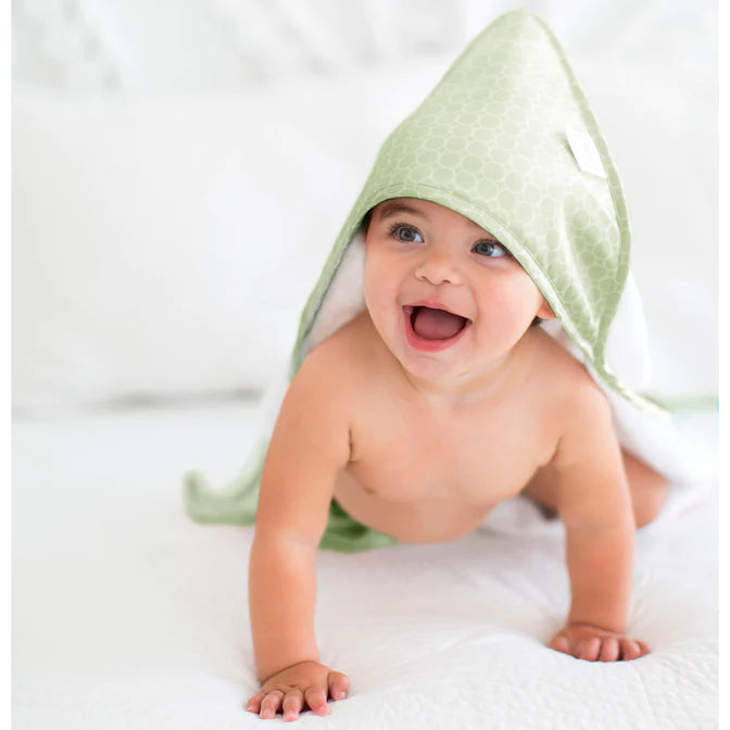 Soft Terry Velour Hooded Baby Towel - Mini Mod Circles Design, Kiwi Green (BGB 0063) | Perfect for Bath Time, Swimming & Spa | Ultra Absorbent & Cozy