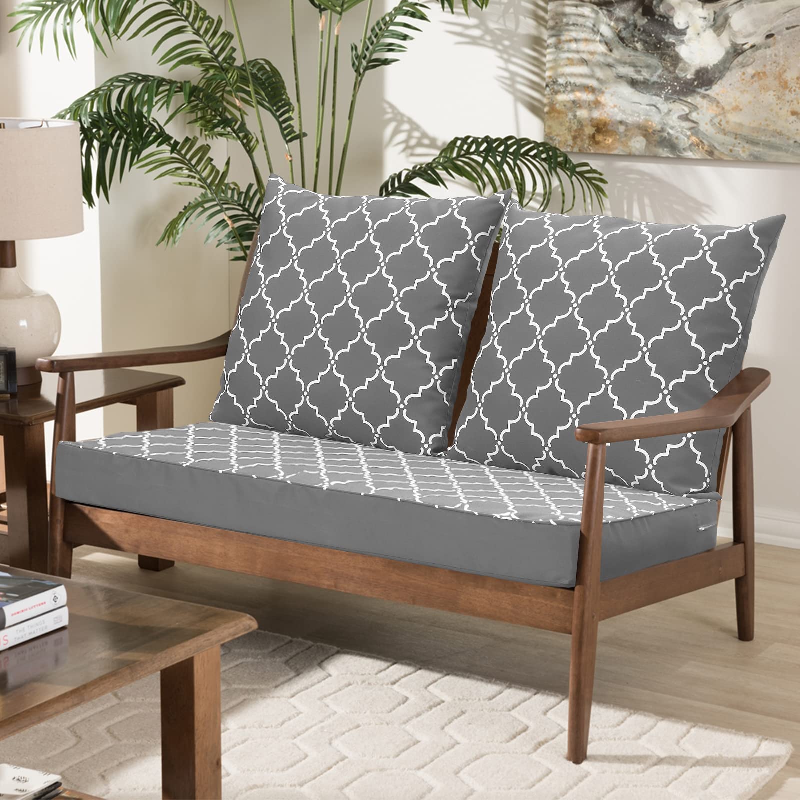 24×48 Inch Indoor Outdoor Loveseat Cushion Set - 3-Piece Gray Patio Furniture Replacement Cushions with Removable Cover for Deep Seating Bench | Perfect for Backyard, Deck, Poolside & Sunroom Relaxation