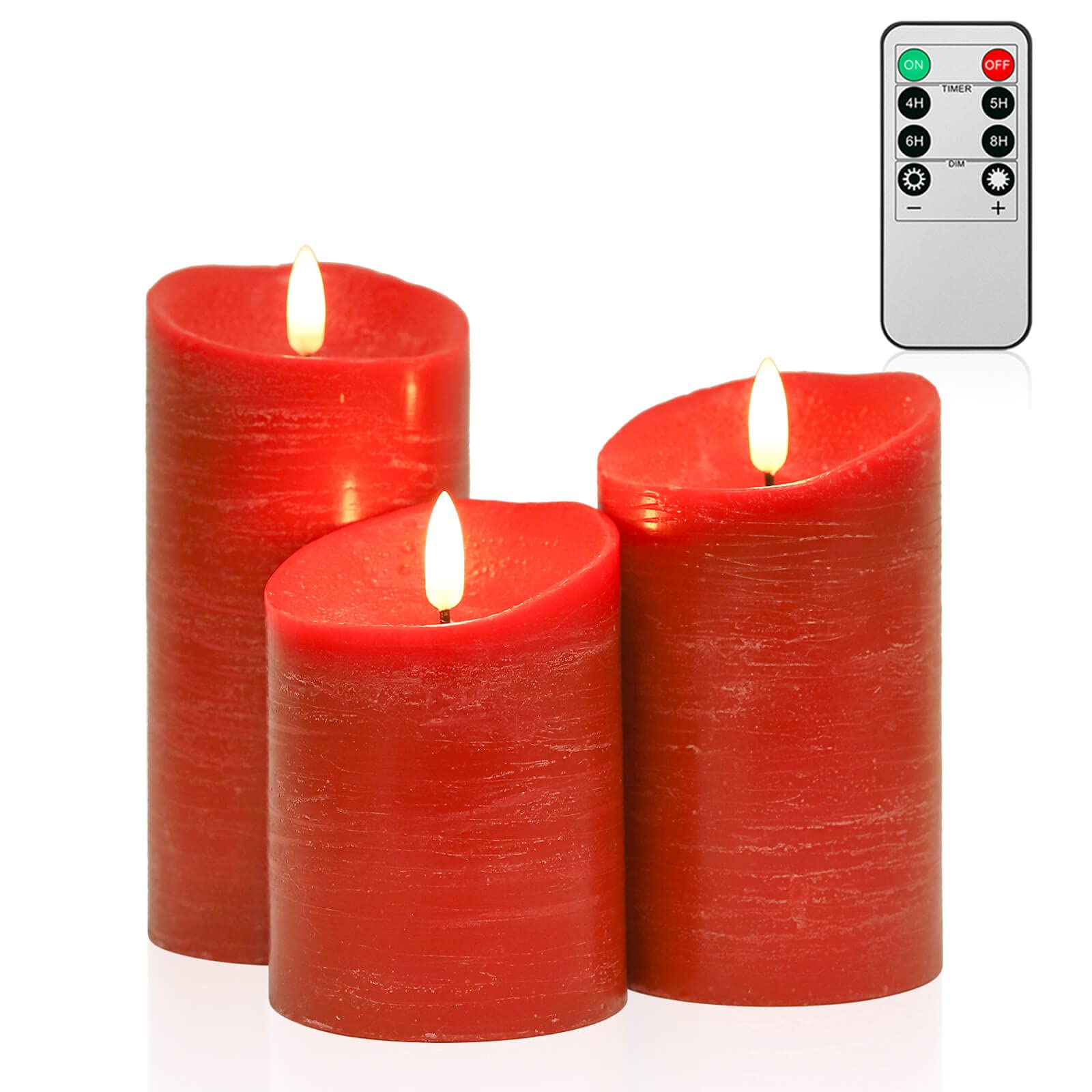 Real Wax Battery Operated Candles with Remote - Flickering Flameless LED Candles with Timer - Set of 3 Electric Candles for Home, Wedding & Birthday Decor (Red) - Perfect for Romantic Dinners, Holiday Centerpieces & Spa Ambiance