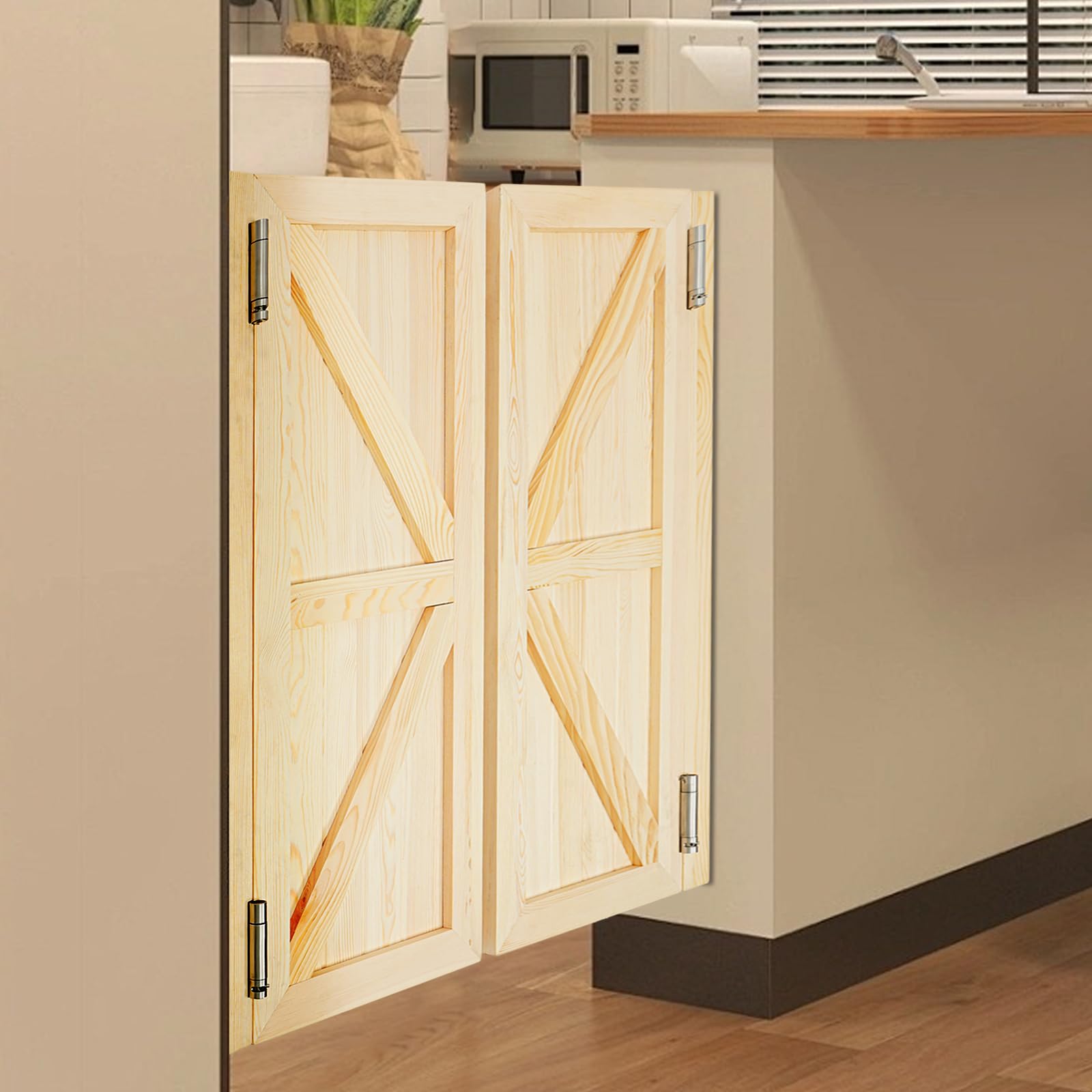 Solid Wood Cafe Swinging Saloon Door with Hinges - 35.4x23.6in/35.4x35.4in White Painted Finish - Perfect for Kitchen, Shop Entrance, Pub Partition & Western Style Decor