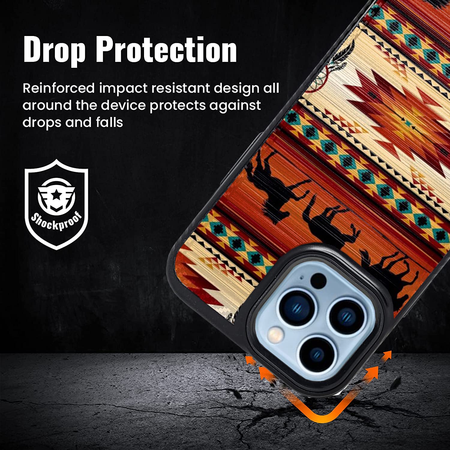 Premium Brushed Armor Dual Layer Case for Apple iPhone 13 Pro Max - Western Horse Tribal Design, Shockproof & Scratch Resistant Protective Phone Cover - Perfect for Outdoor Adventures, Travel & Daily Use