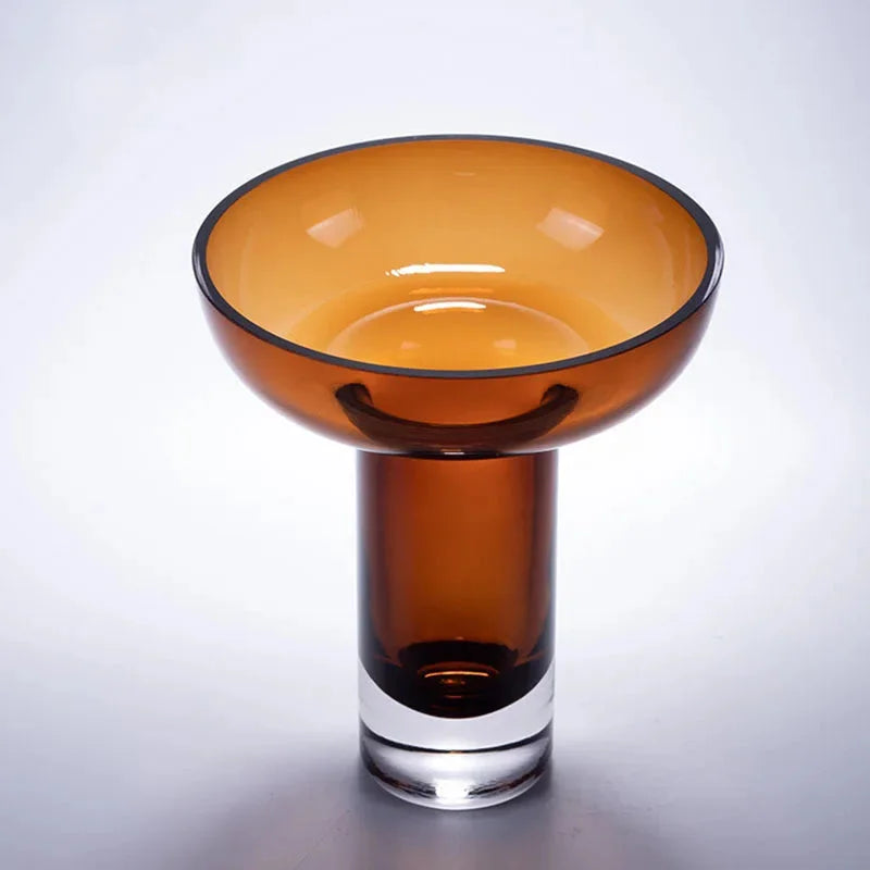 Amber Glow Pedestal Vase - Handcrafted Glass Centerpiece for Home Decor, Wedding, Dining Table & Living Room Decorations